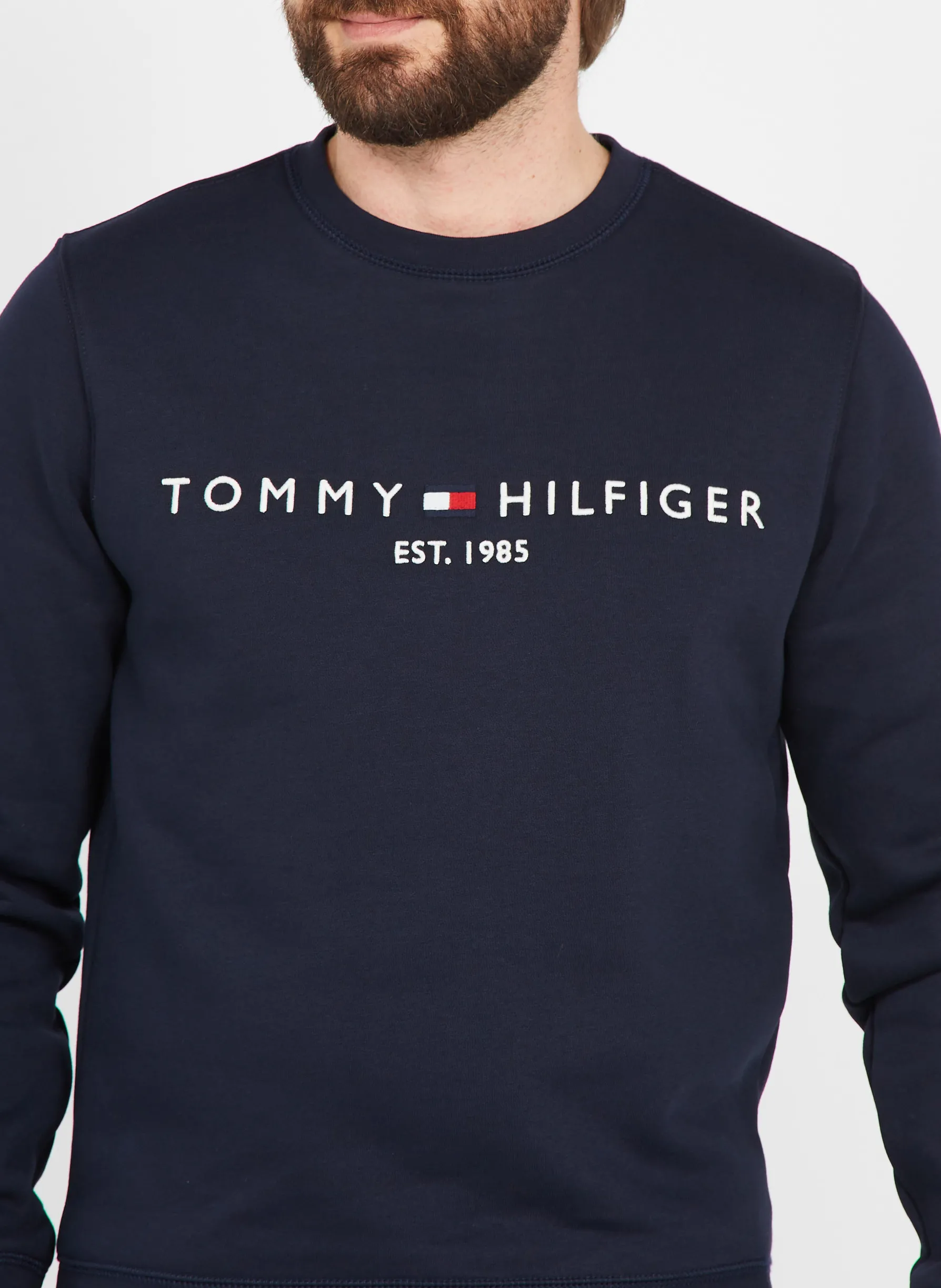 Sweat col rond regular-fit brodé en coton bio Bleu