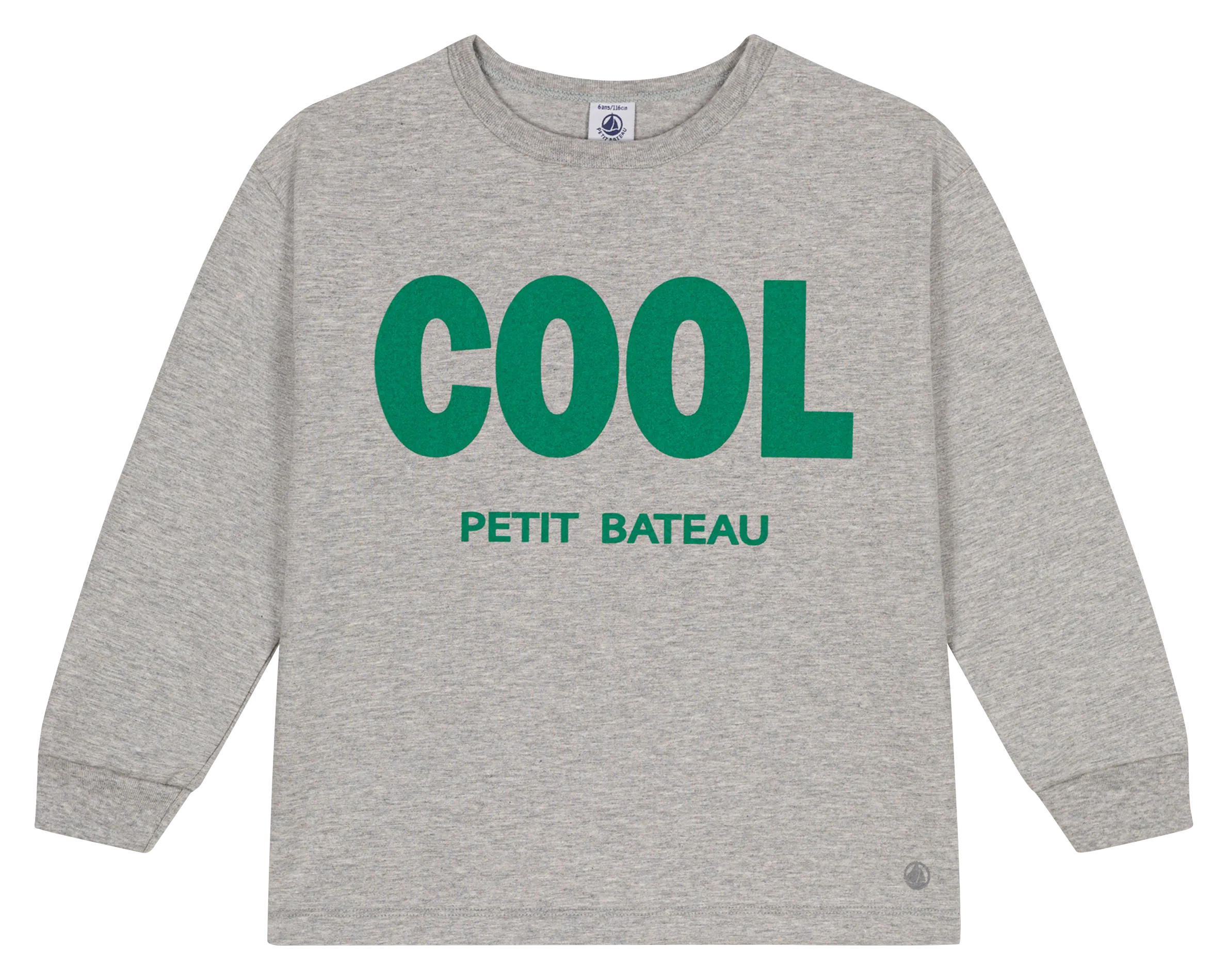 Tee-shirt col rond droit en coton sérigraphié Gris