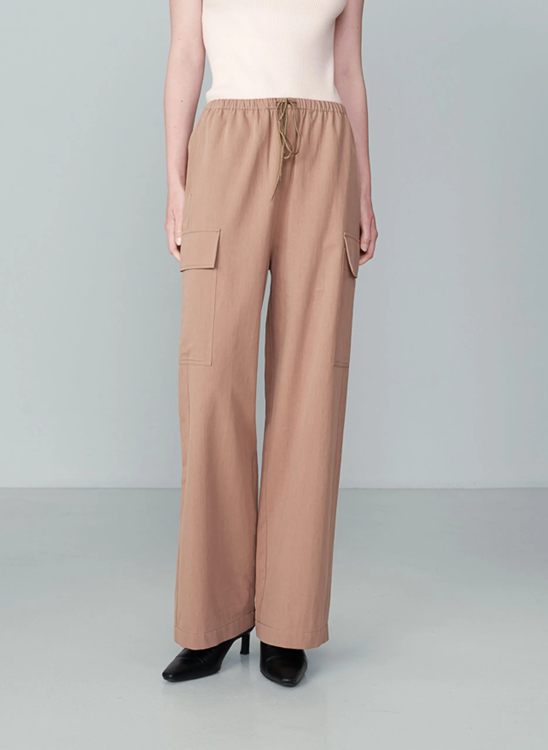 Pantalon cargo en coton mélangé Marron NOW