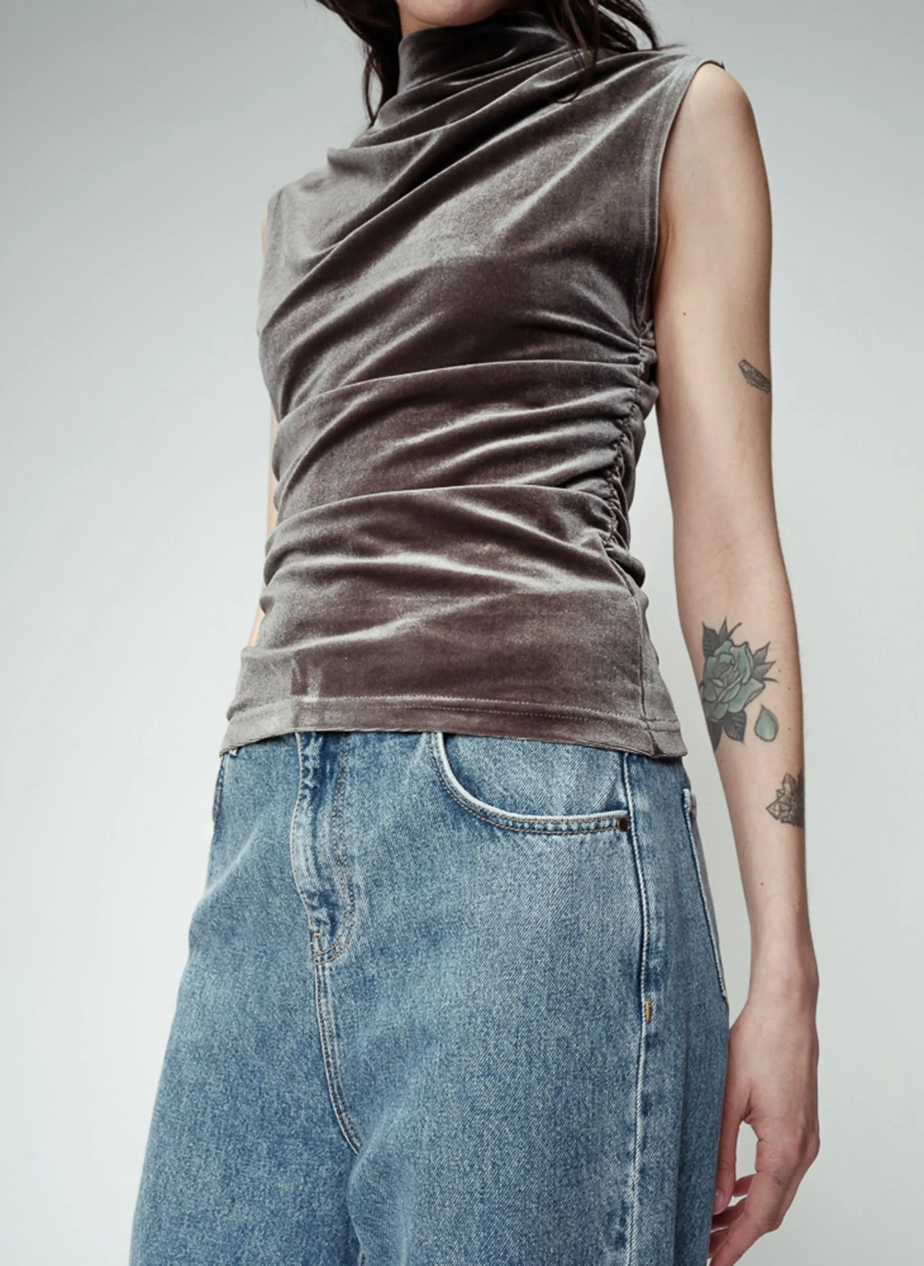 Top col rond drapé Gris ODESSA