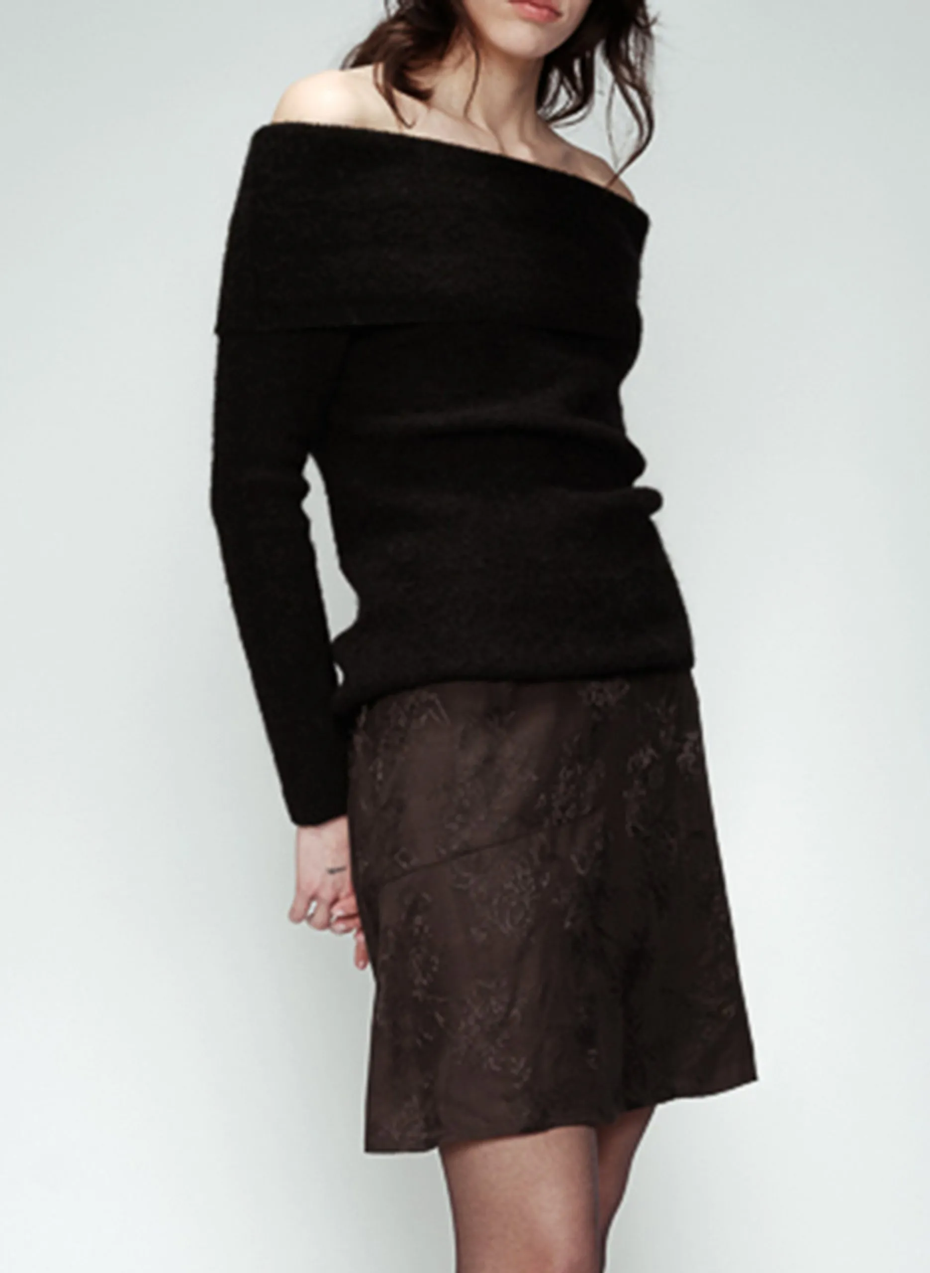 Pull épaules dégagées en laine mélangée Noir ORANGER