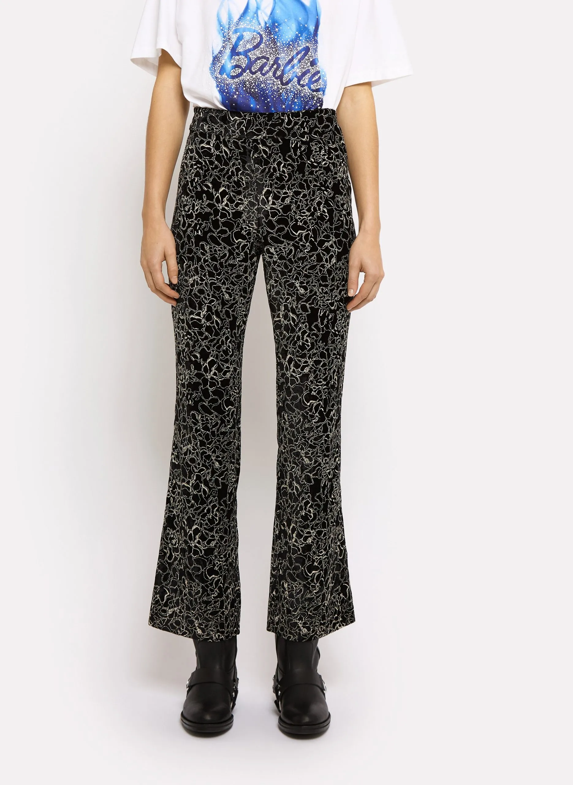 Pantalon droit en velours brodé Noir WASSON