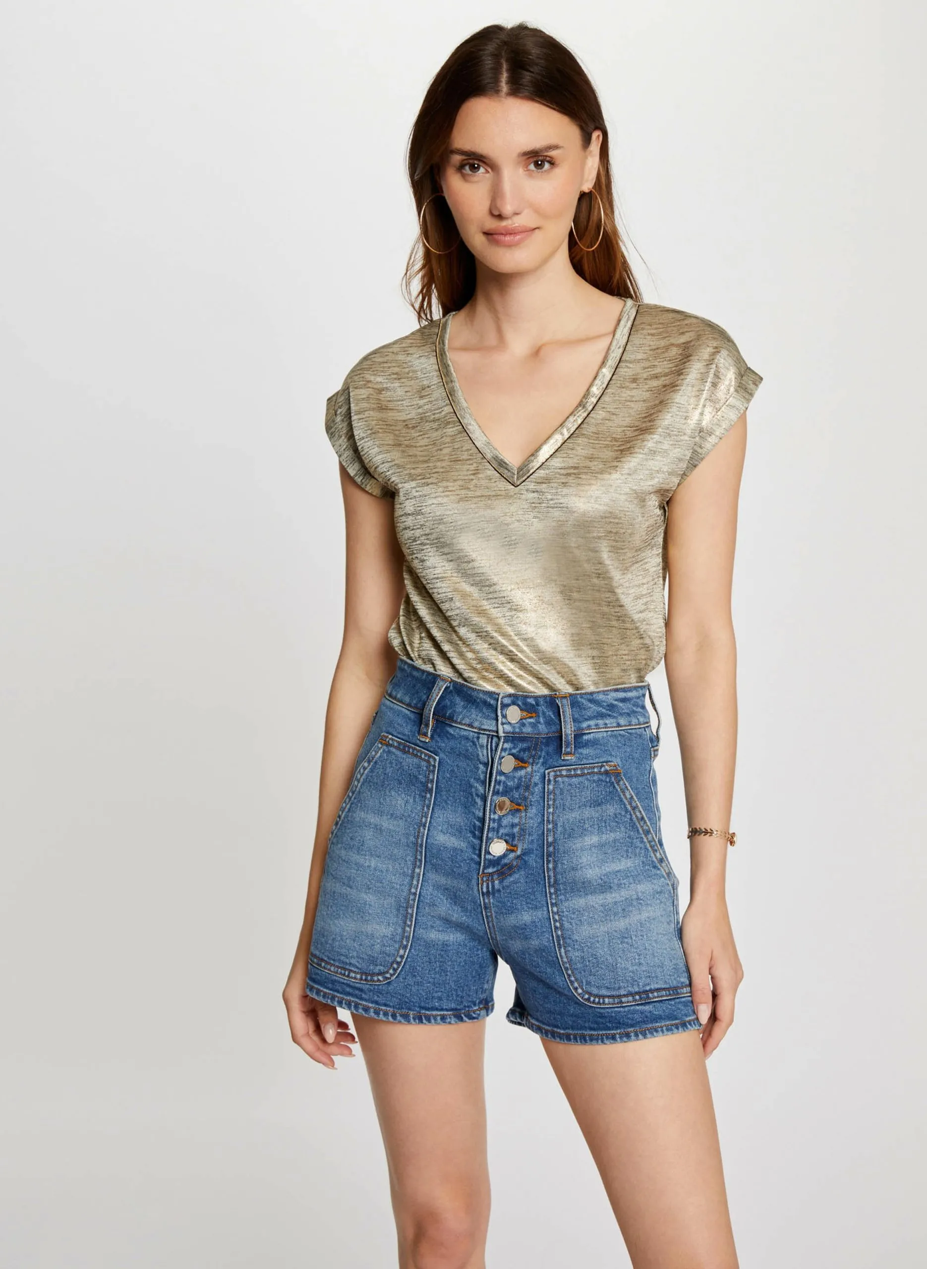 Tee-shirt manches courtes métallisé Doré 242-DAYA1