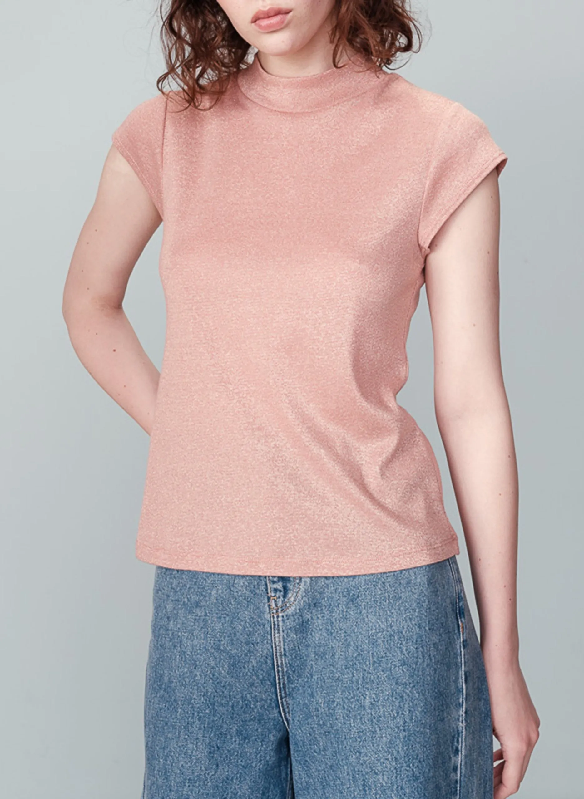 Top col montant ajusté pailleté Rose NECTAR