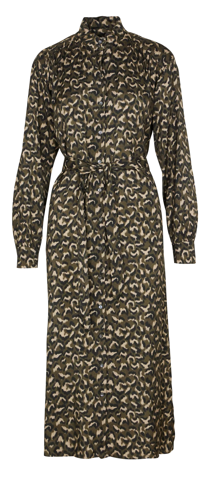 Robe longue col classique à imprimé léopard Vert RAFALI