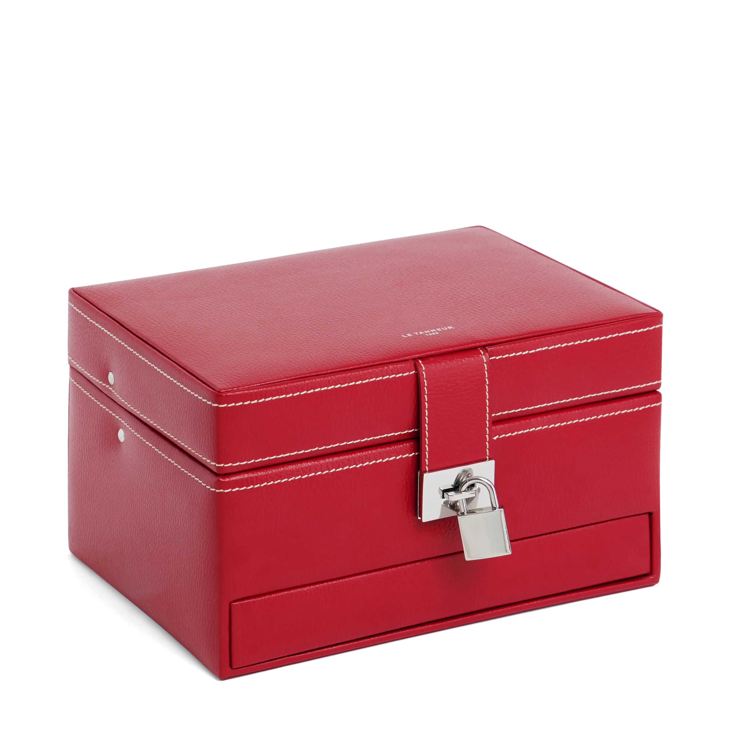 Boîte à bijoux moyen format en cuir Rouge