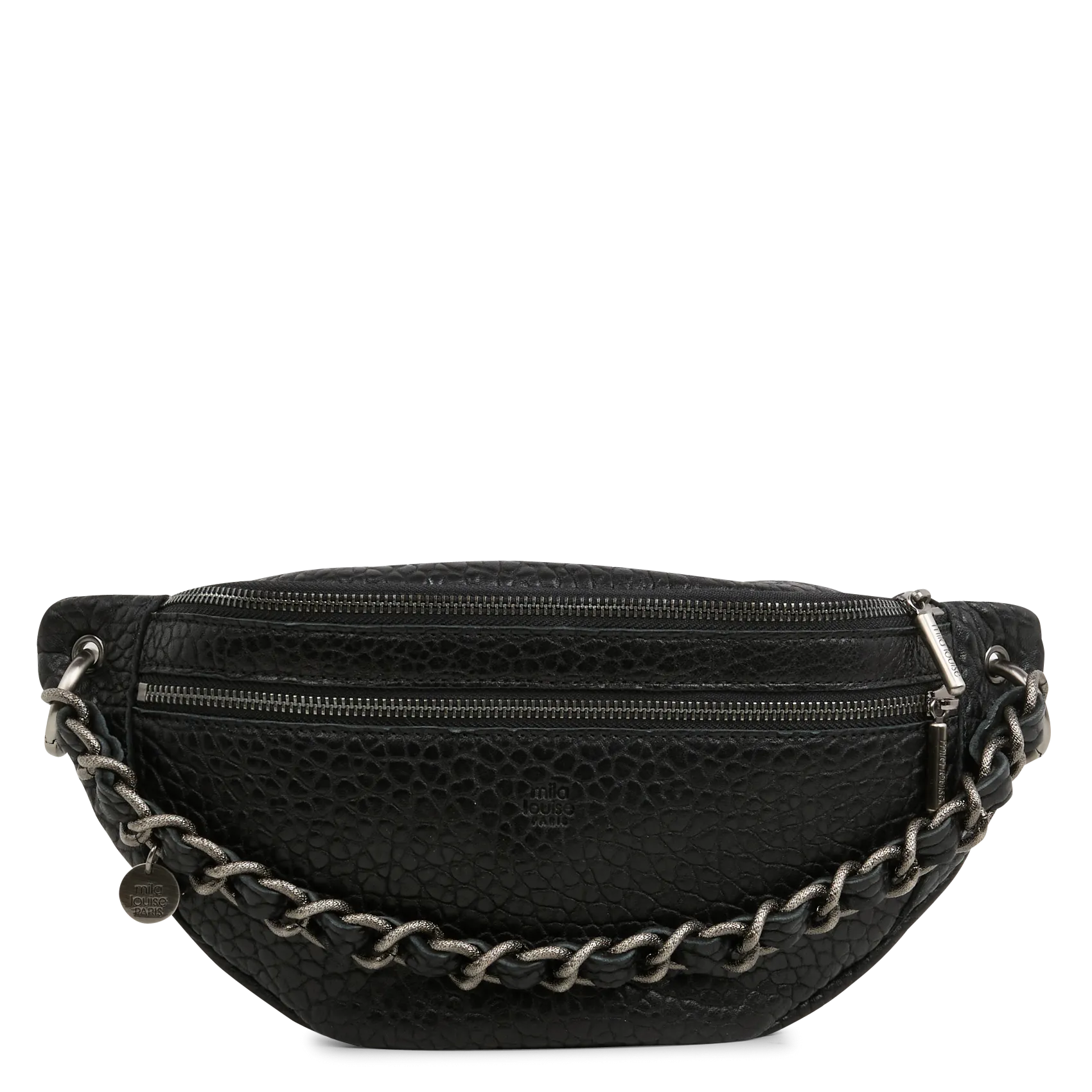 Sac banane en cuir embossé Noir PETRA