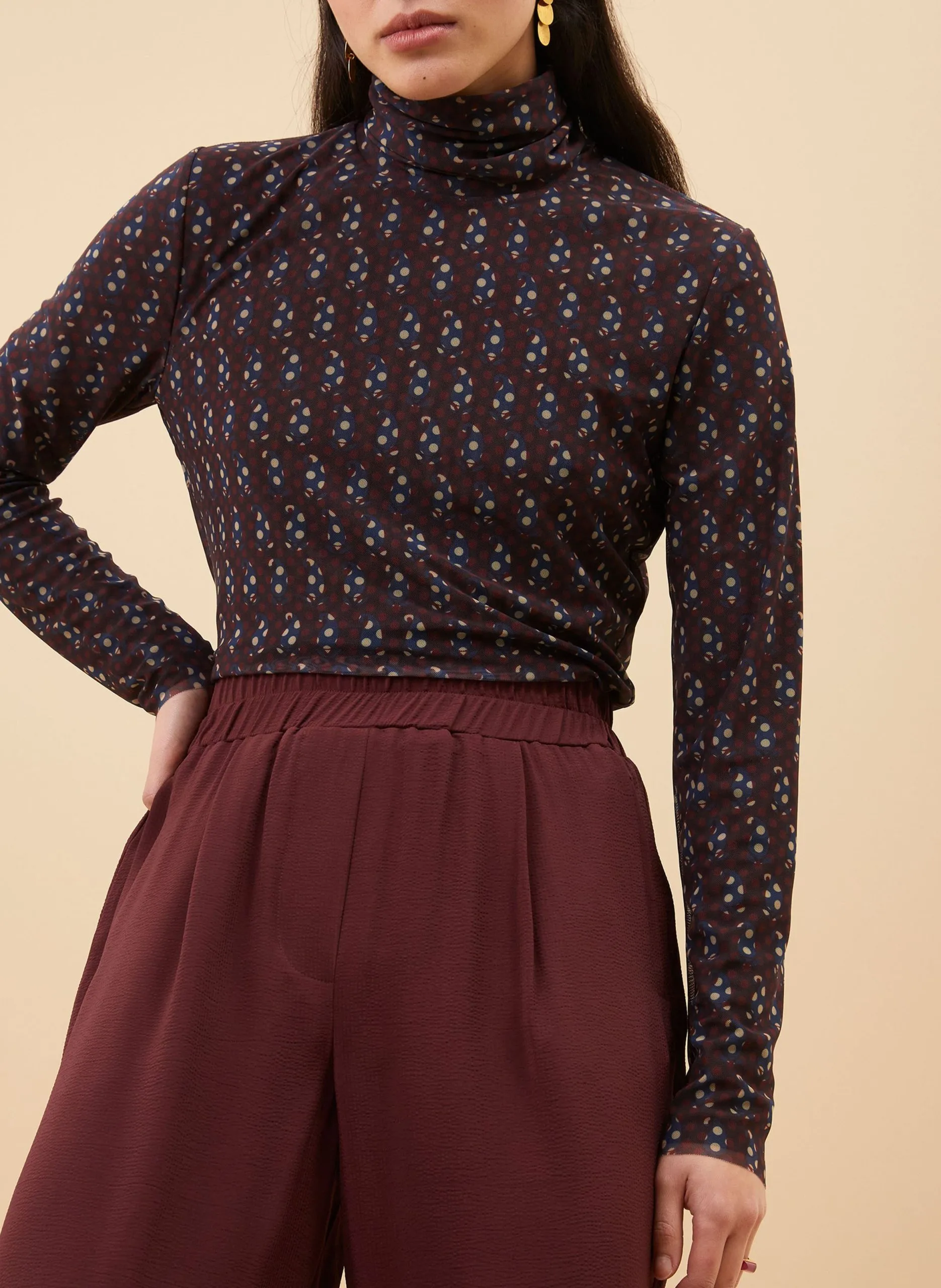 Top col montant imprimé Rouge PAISLEY