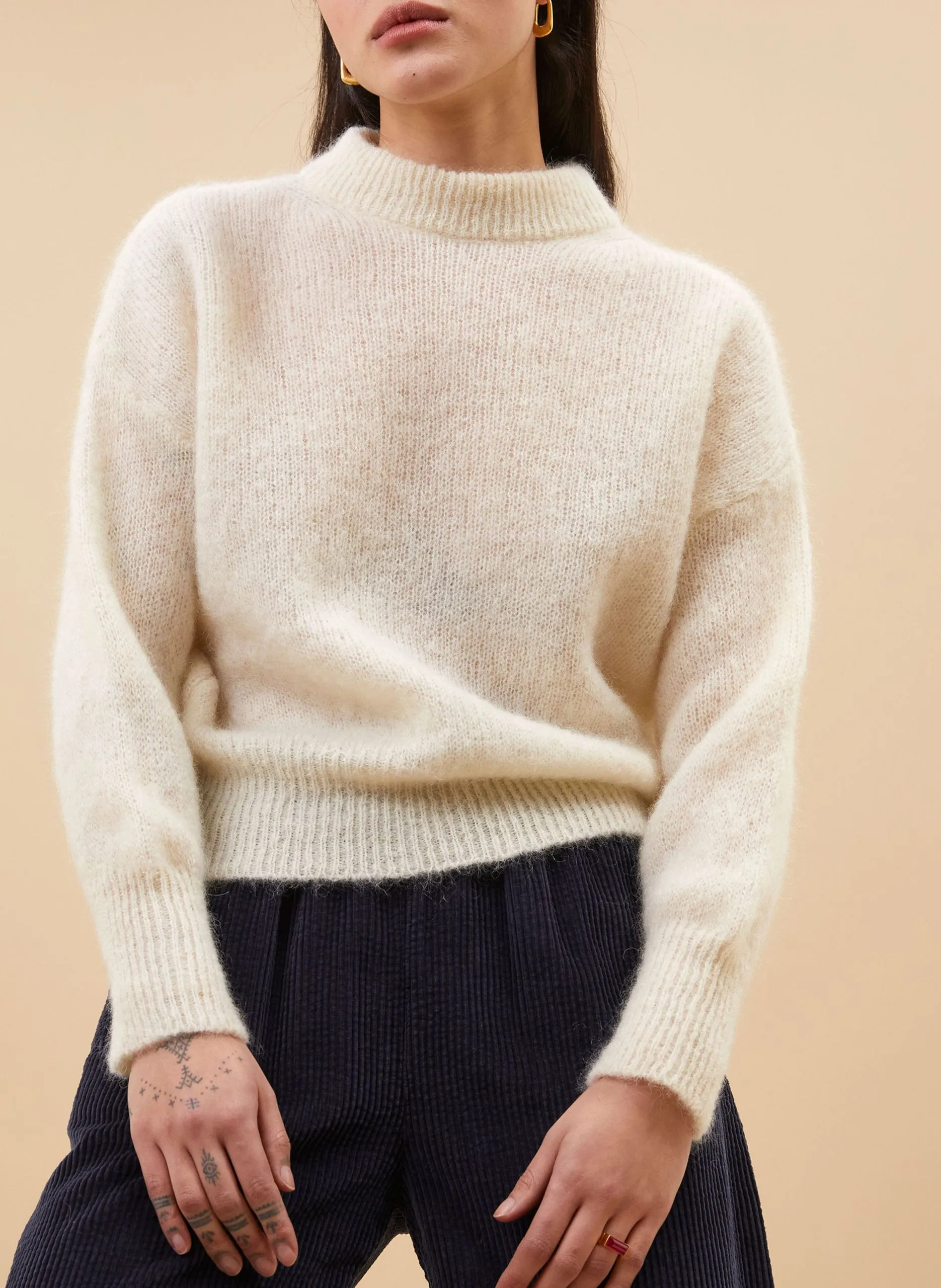 Pull col rond en laine mélangée Blanc SONNY