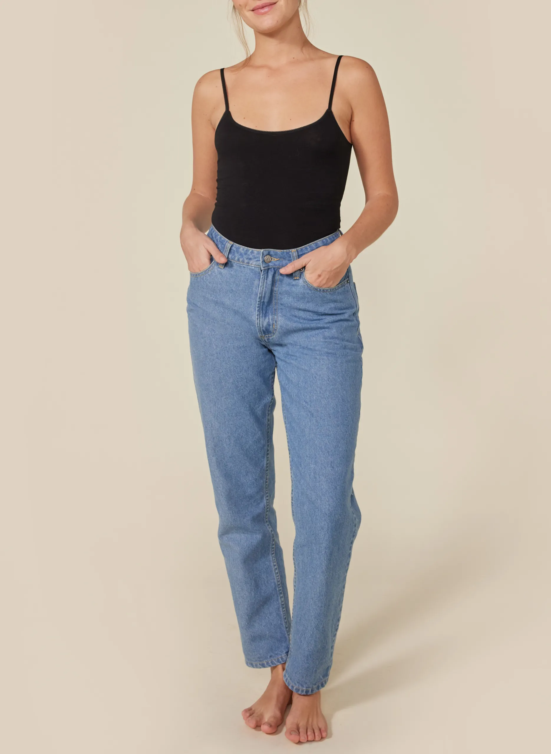 Body col V en coton mélangé Noir