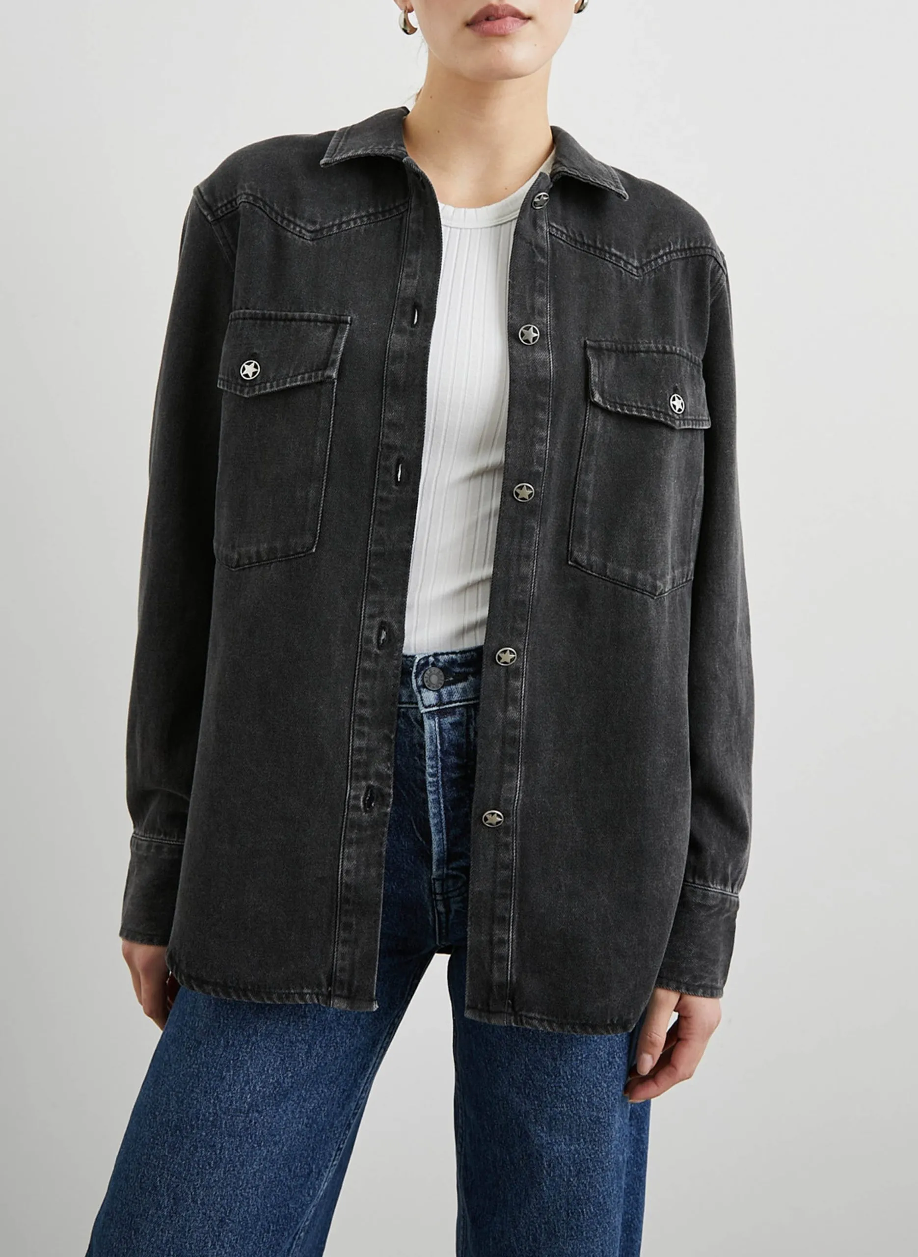 Chemise col classique en coton mélangé Noir AUGUST