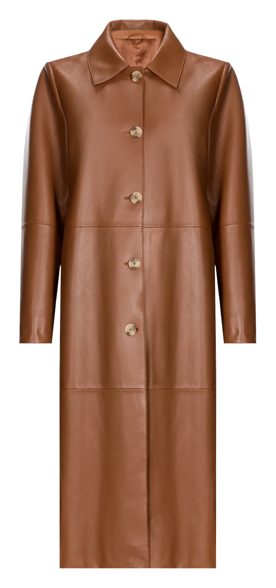 Manteau long col classique en cuir Marron SCARA