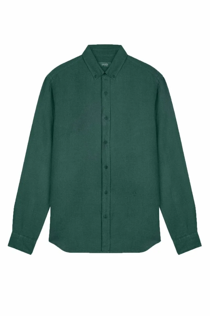 Chemise en lin col à revers Vert CHEMISE EN LIN COL REVERS BLEU
