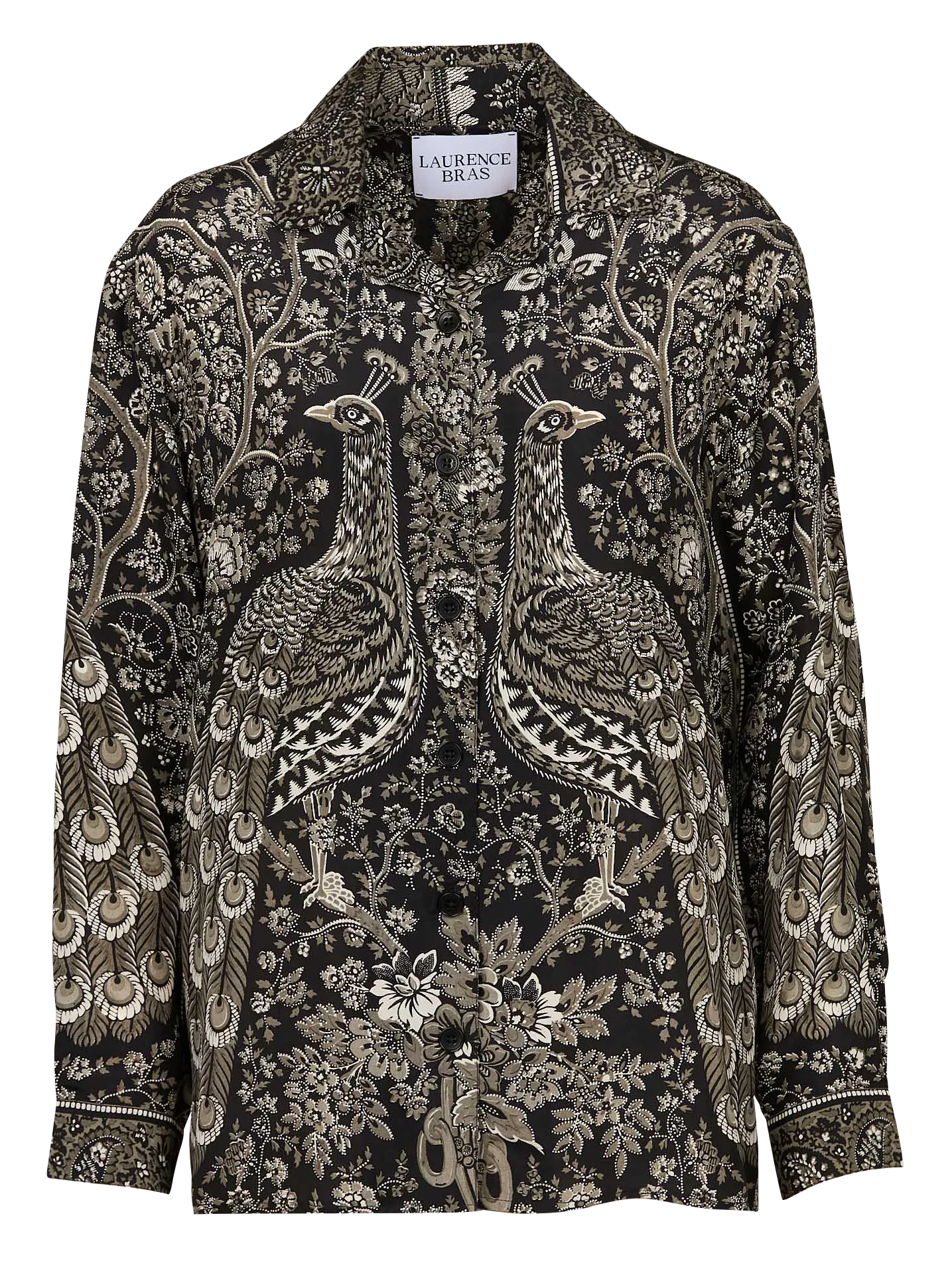 Chemise droite col classique en soie Noir TEDDY