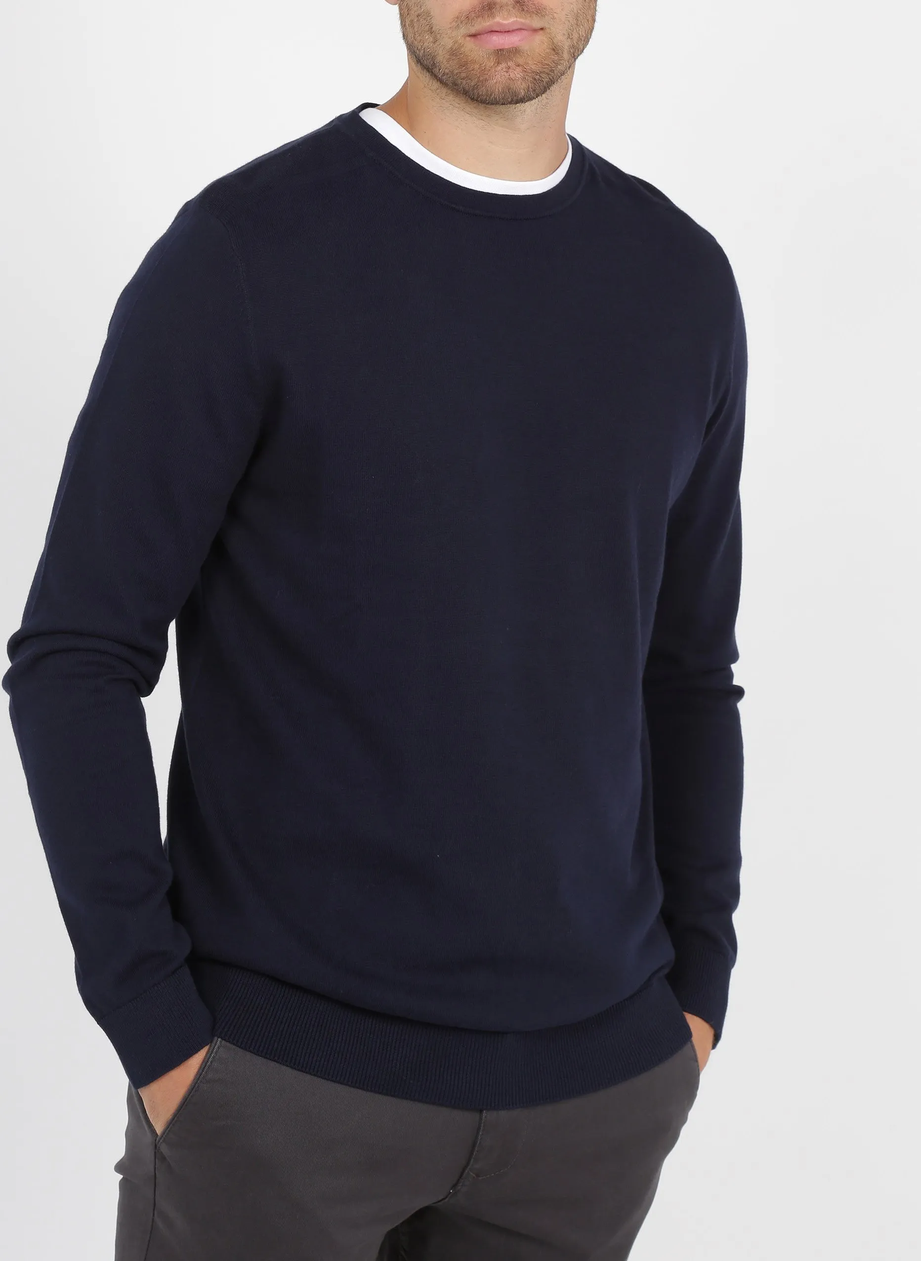 Pull col rond regular-fit en coton Bleu