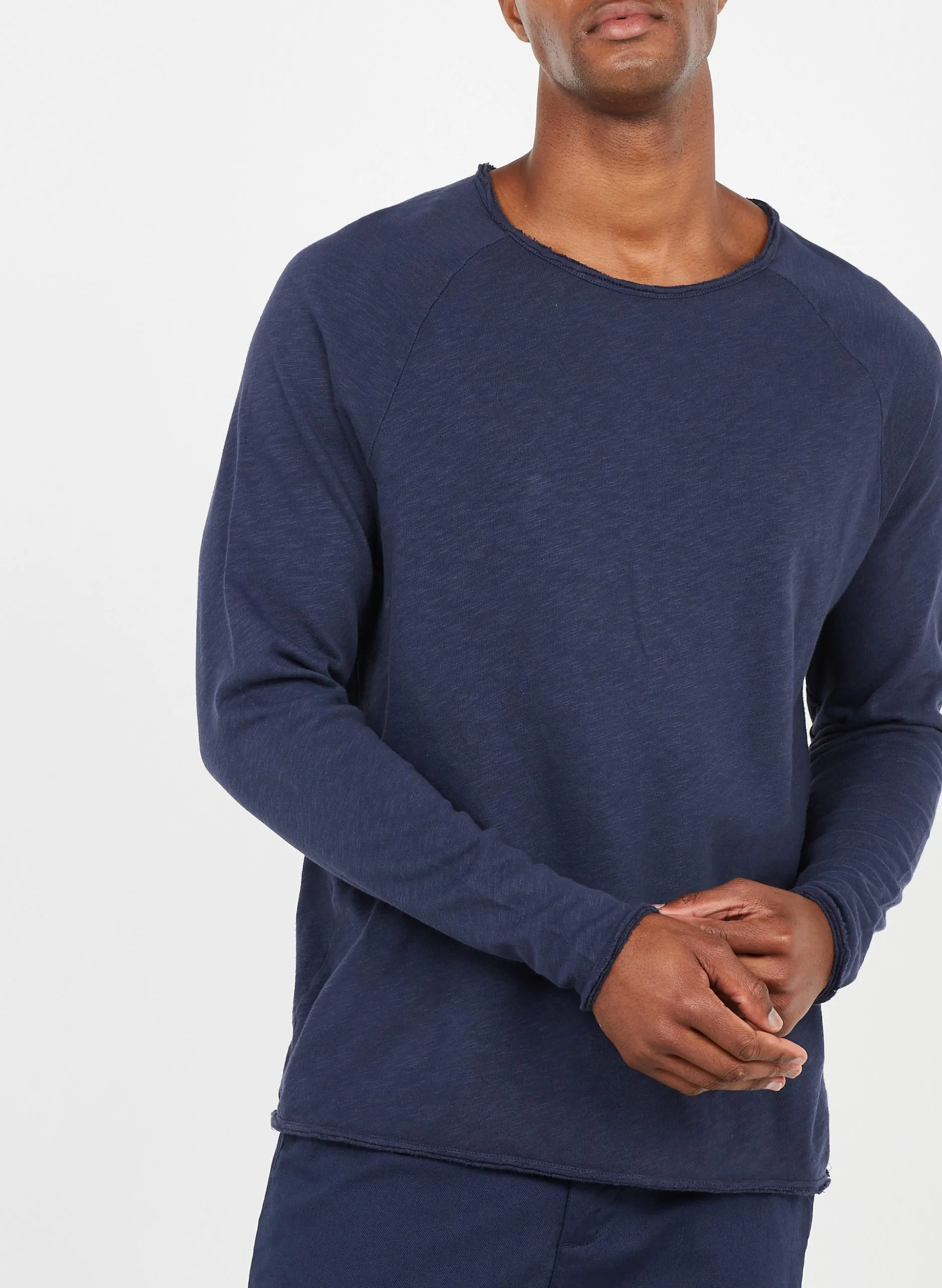 Tee-shirt col rond en coton flammé Bleu SONOMA