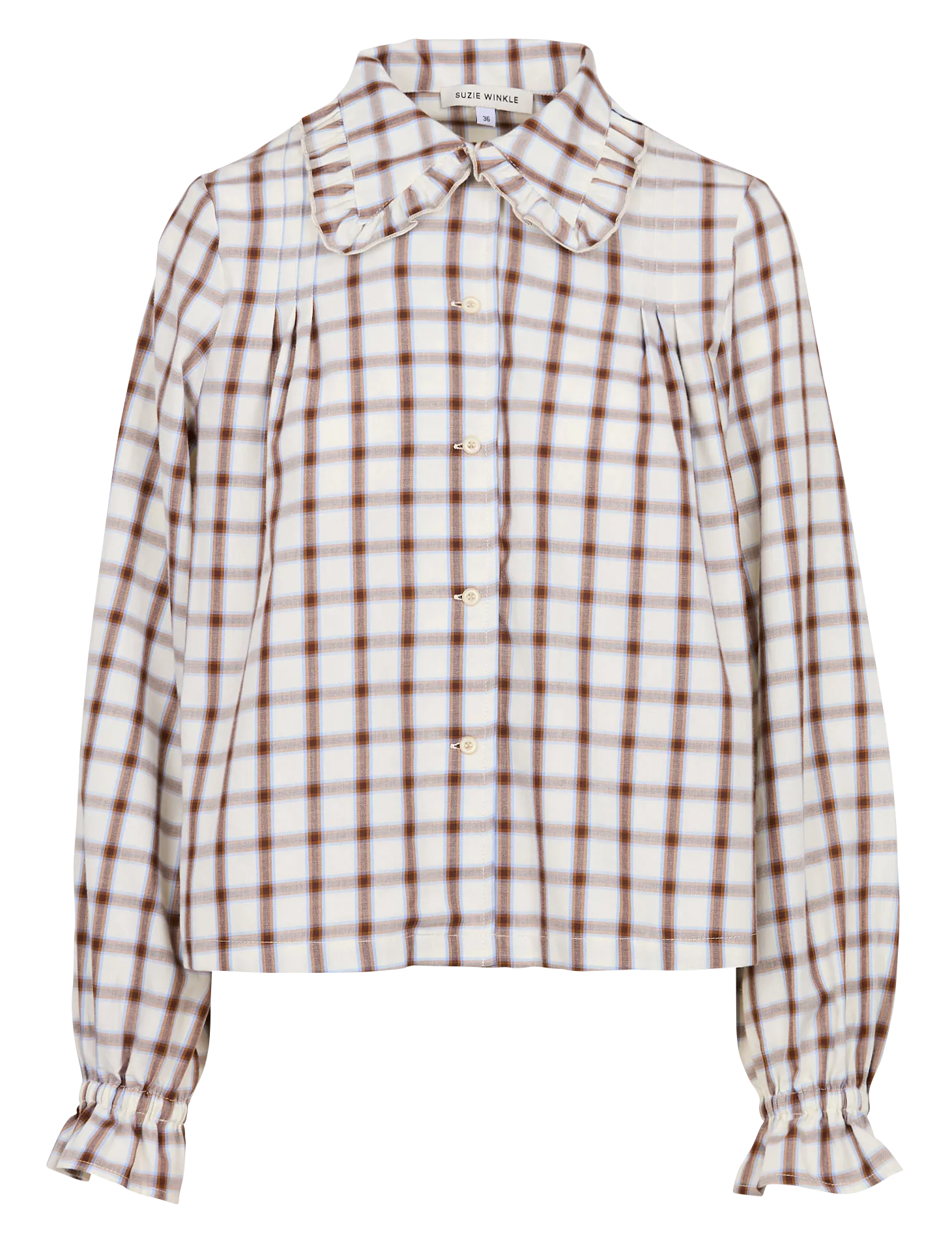 Chemise col classique ample en coton à carreaux Beige FERNANDA