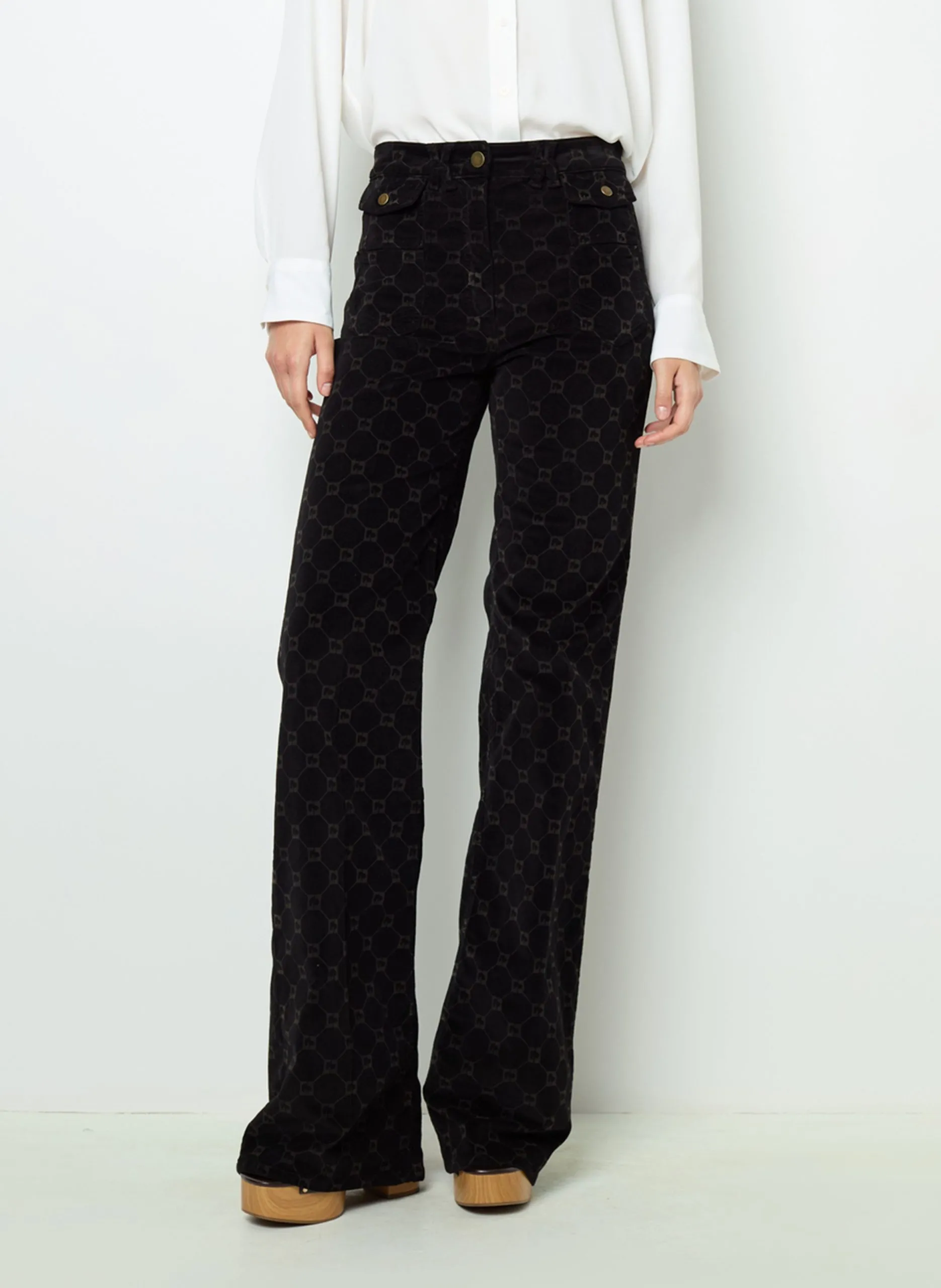 Pantalon flare en coton mélangé Noir ANNA