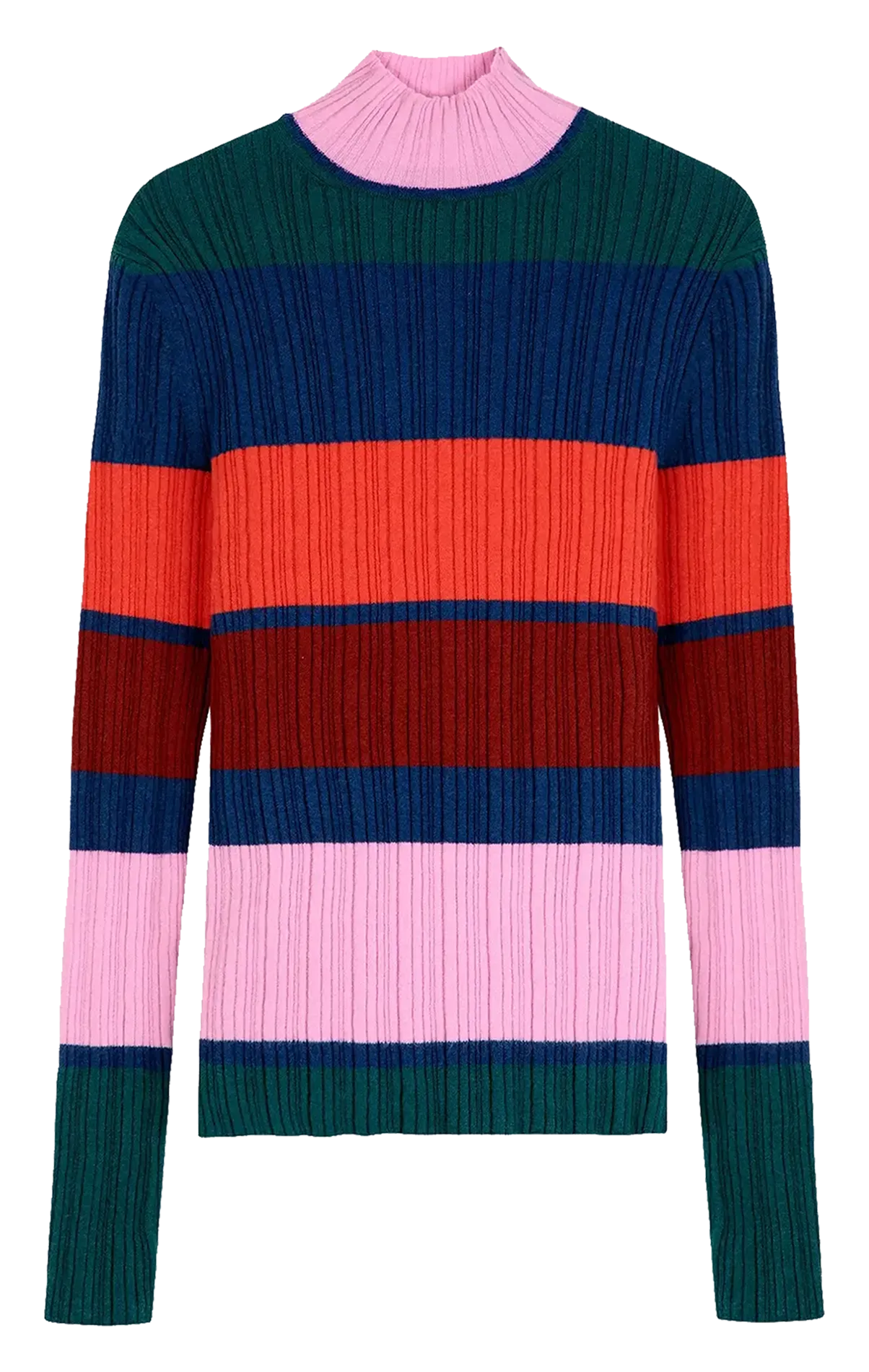 Pull cintré col montant rayé en maille mélangée Multicolore