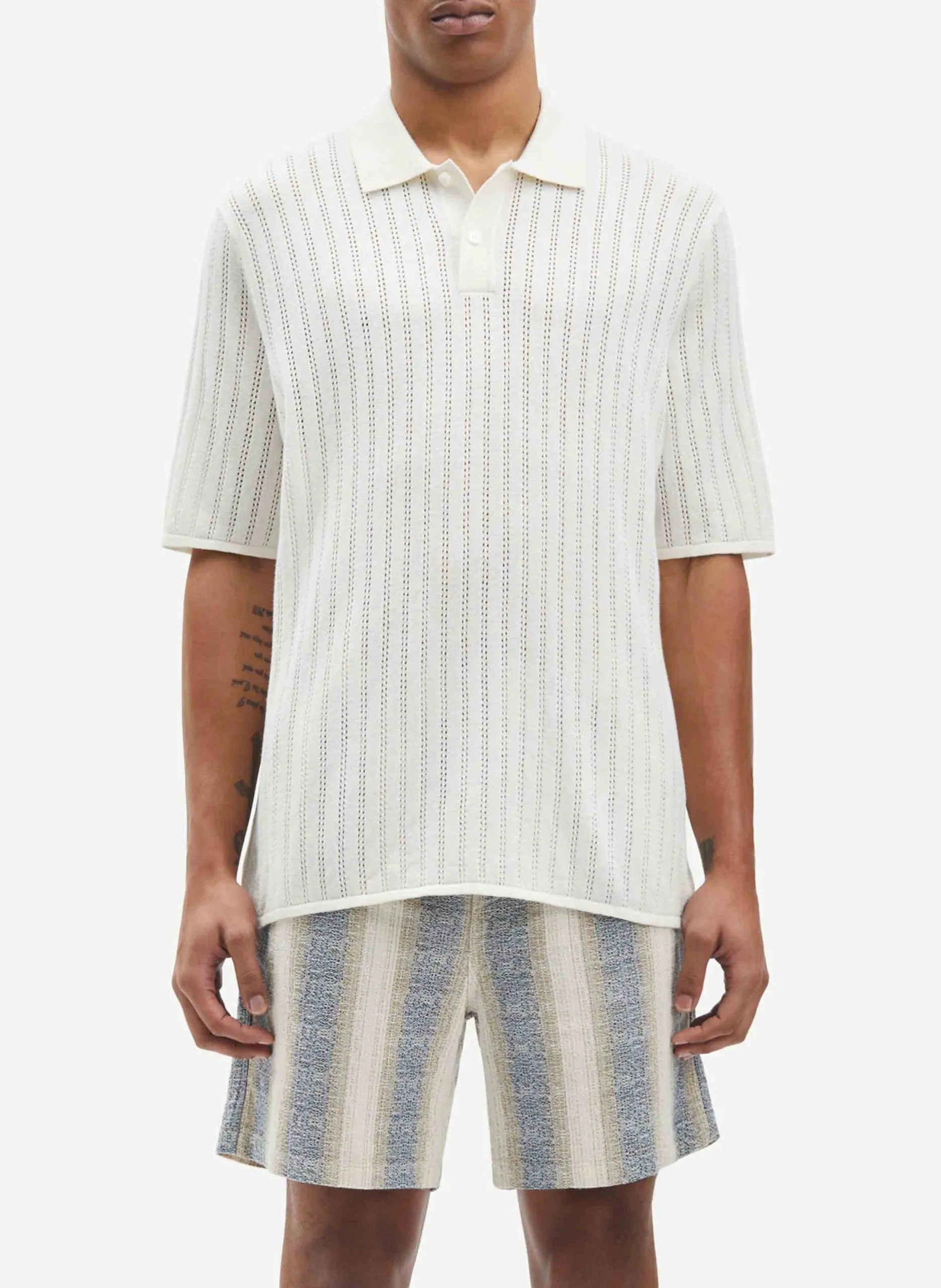 Polo en coton organique et en laine mélangés Blanc SACONALD