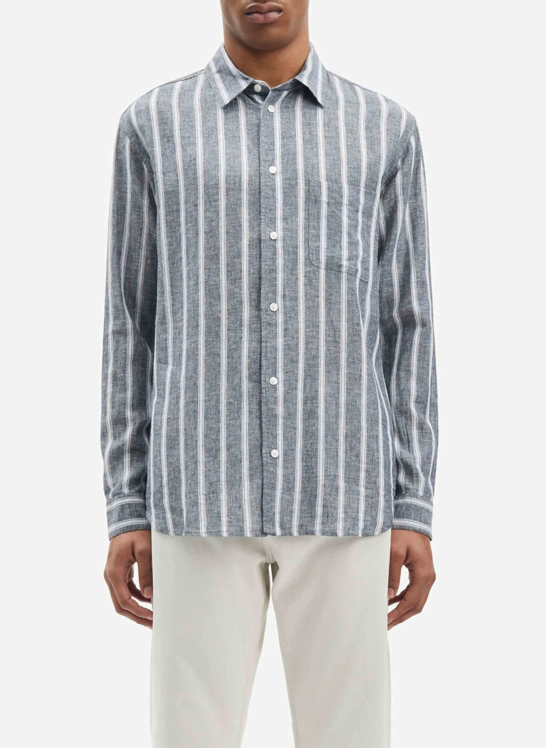 Chemise oversize col classique en coton et lin Bleu SADAMON J