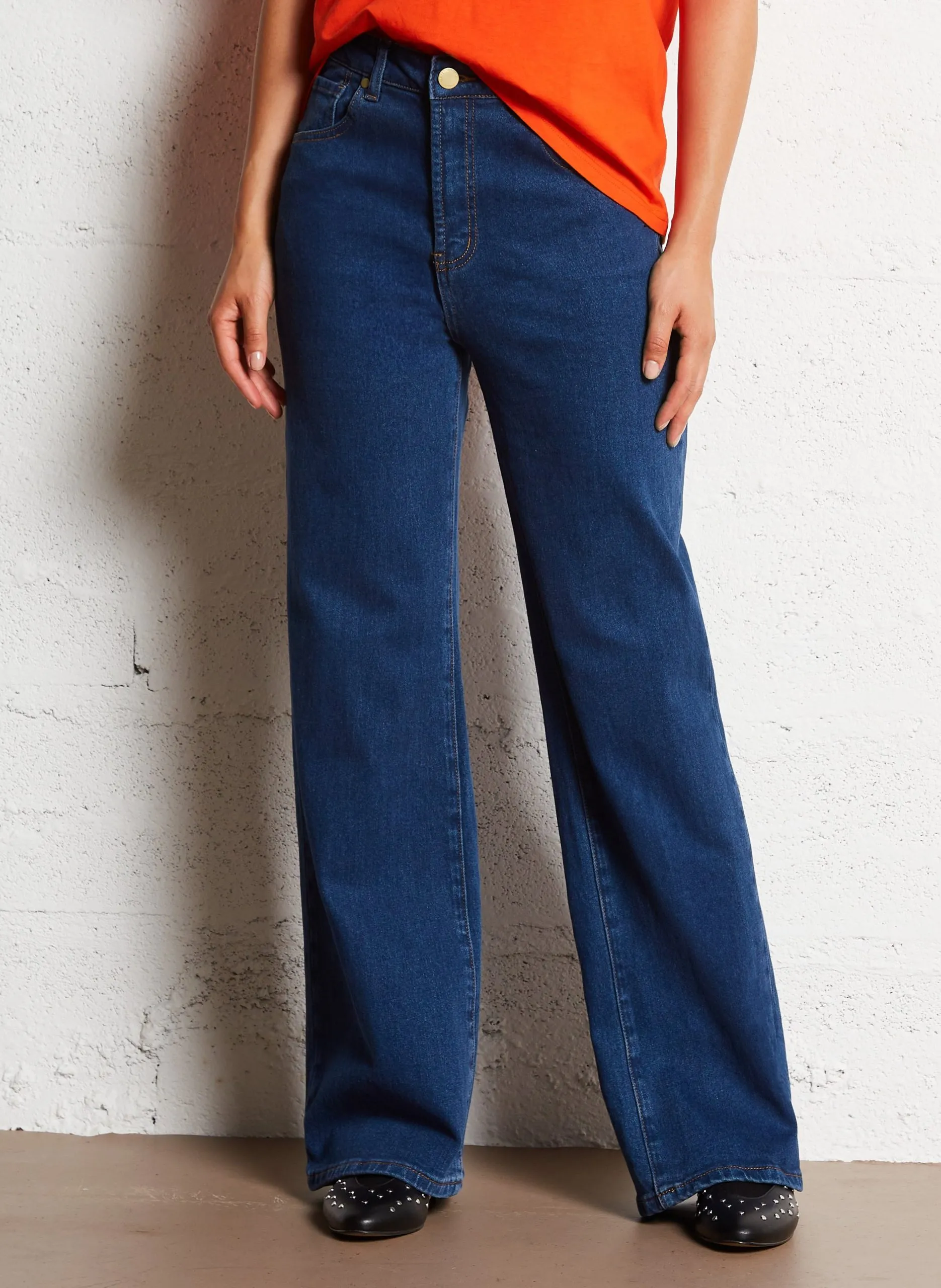 Jean large taille haute en coton mélangé Jean brut ZEPHYR