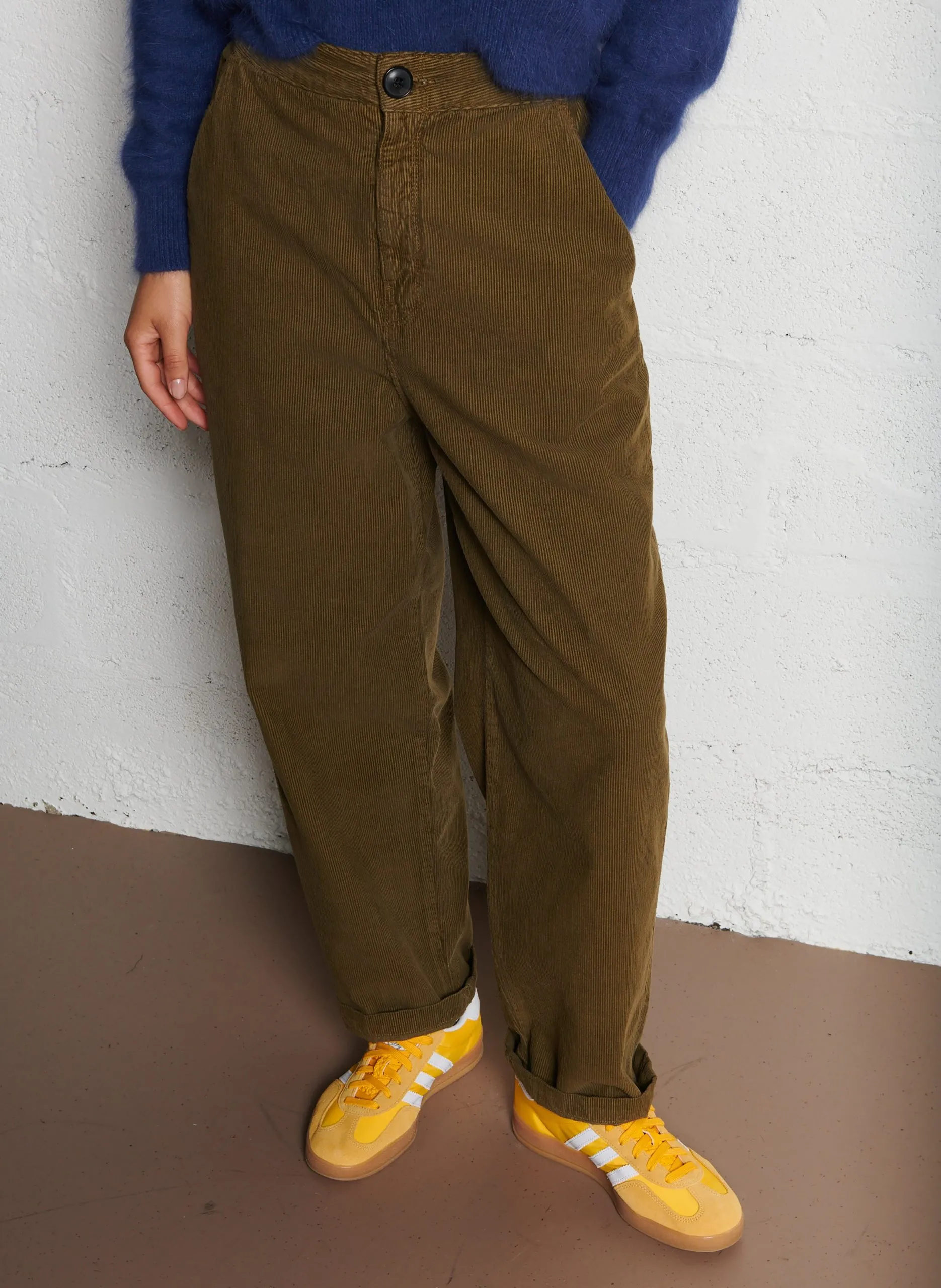 Pantalon droit taille haute en velours côtelé Marron PASOP