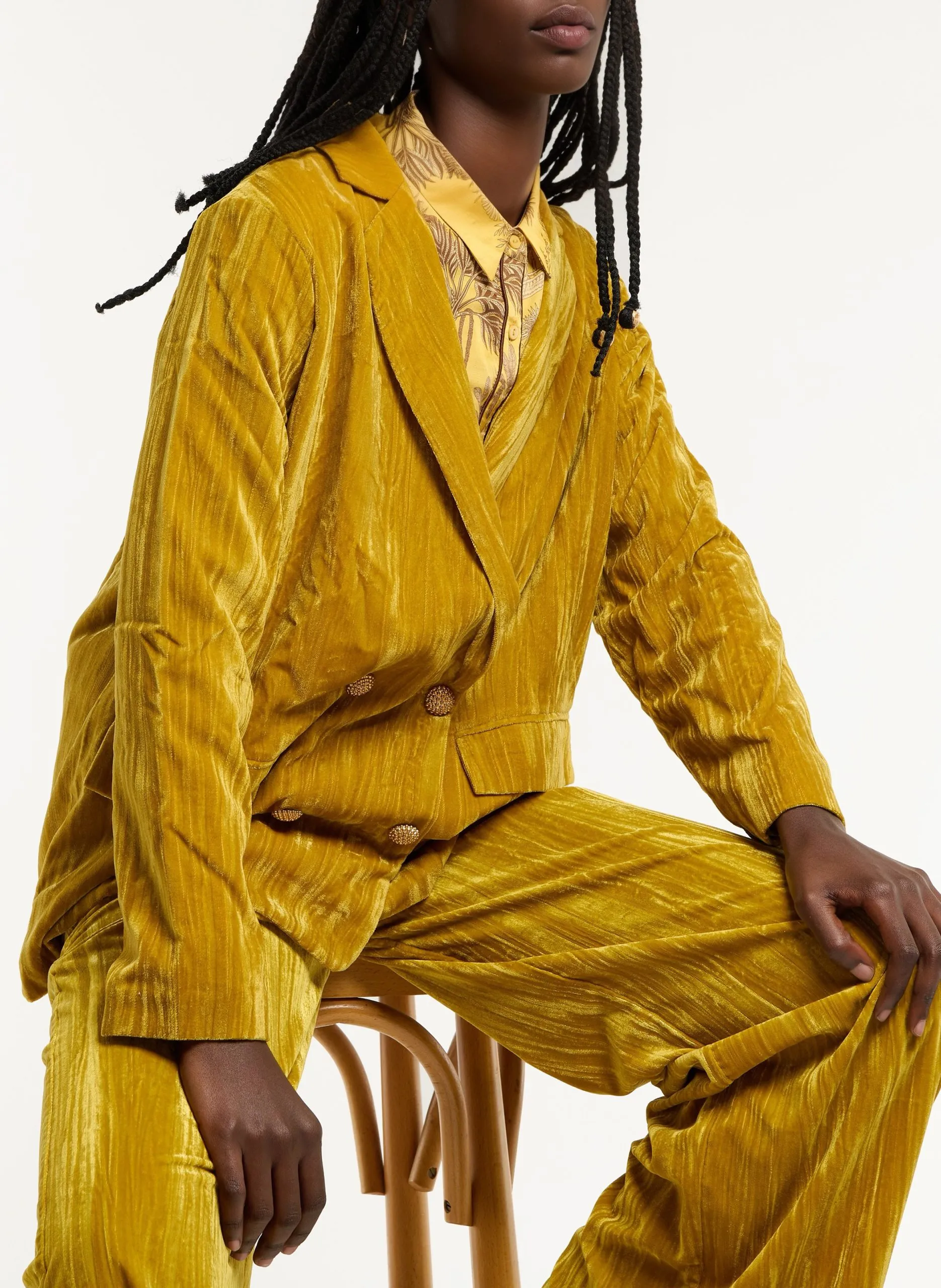 Veste de tailleur droite effet velours Marron KIM