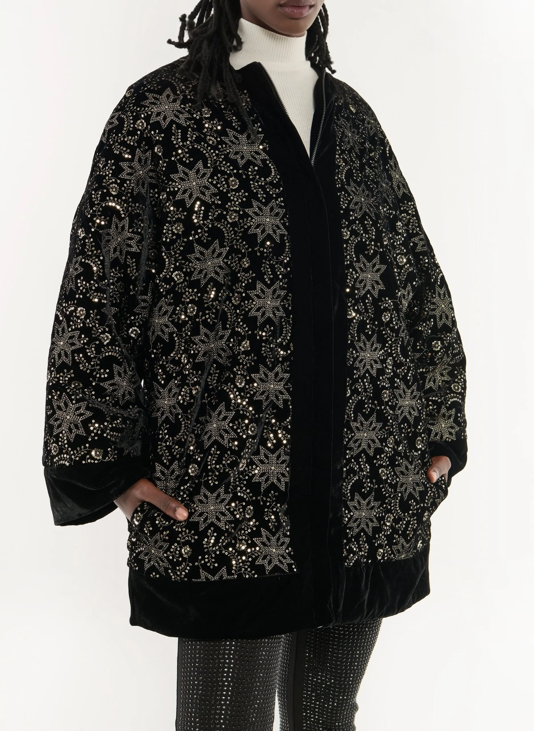 Veste longue oversize brodée Noir RAYON