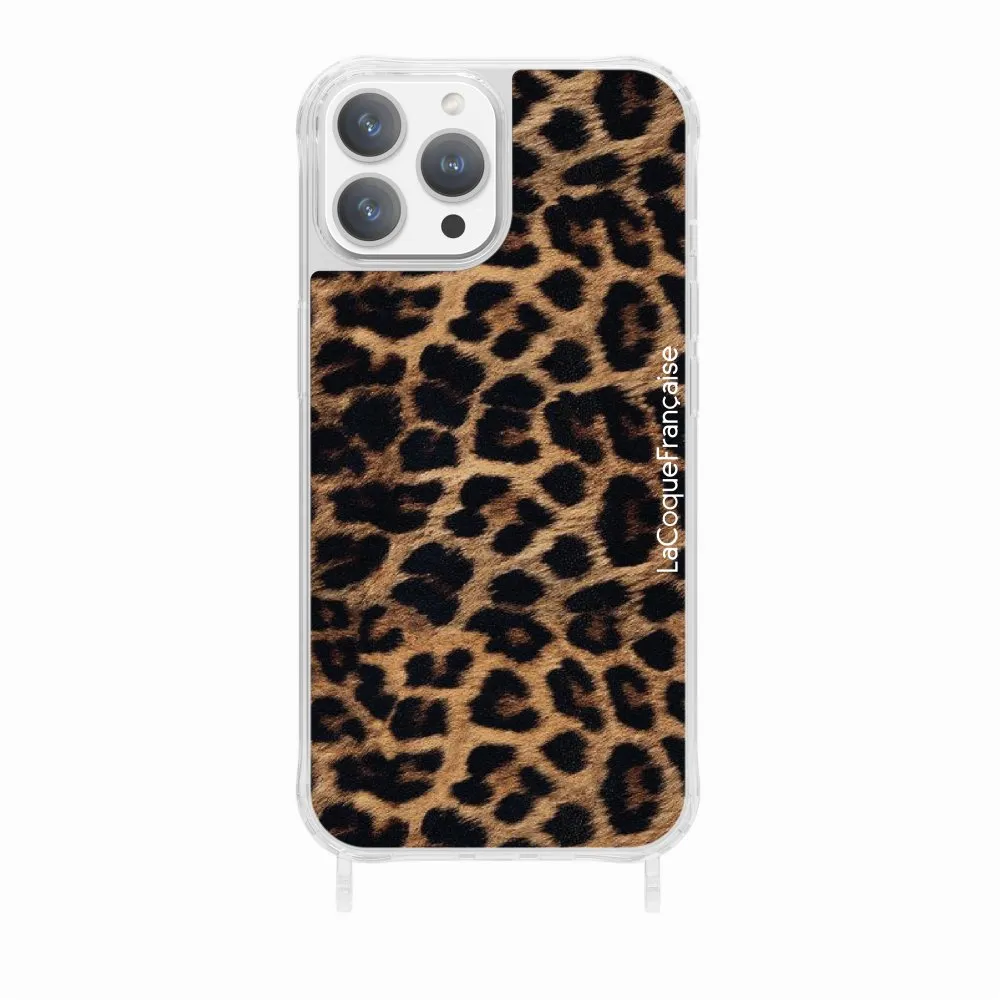 Coque de téléphone léopard avec anneaux pour iphone 14 pro max Marron