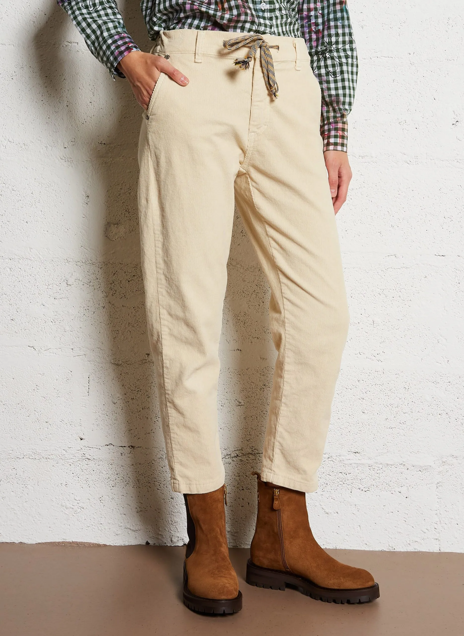 Pantalon droit en coton mélangé Beige