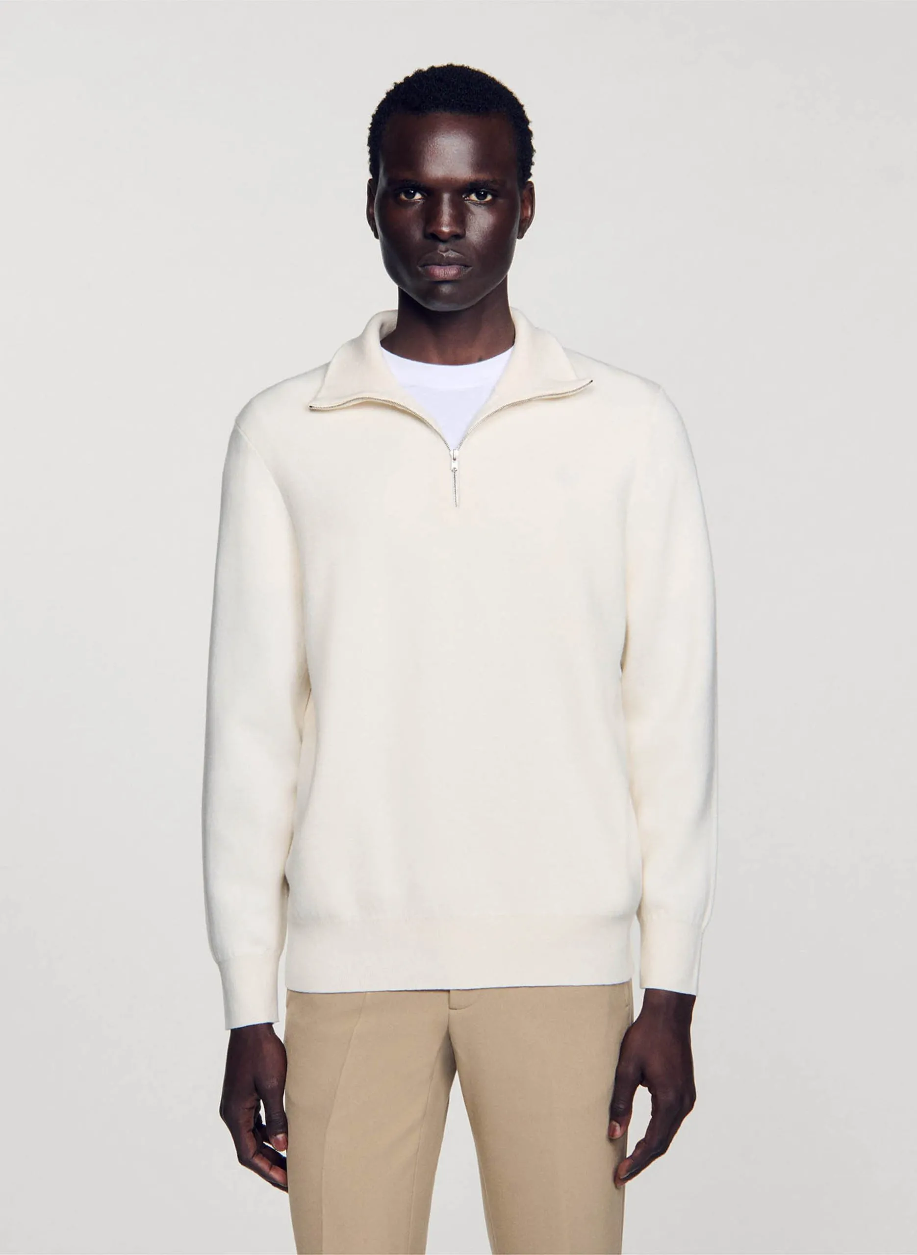 Pull droit en coton mélangé Blanc