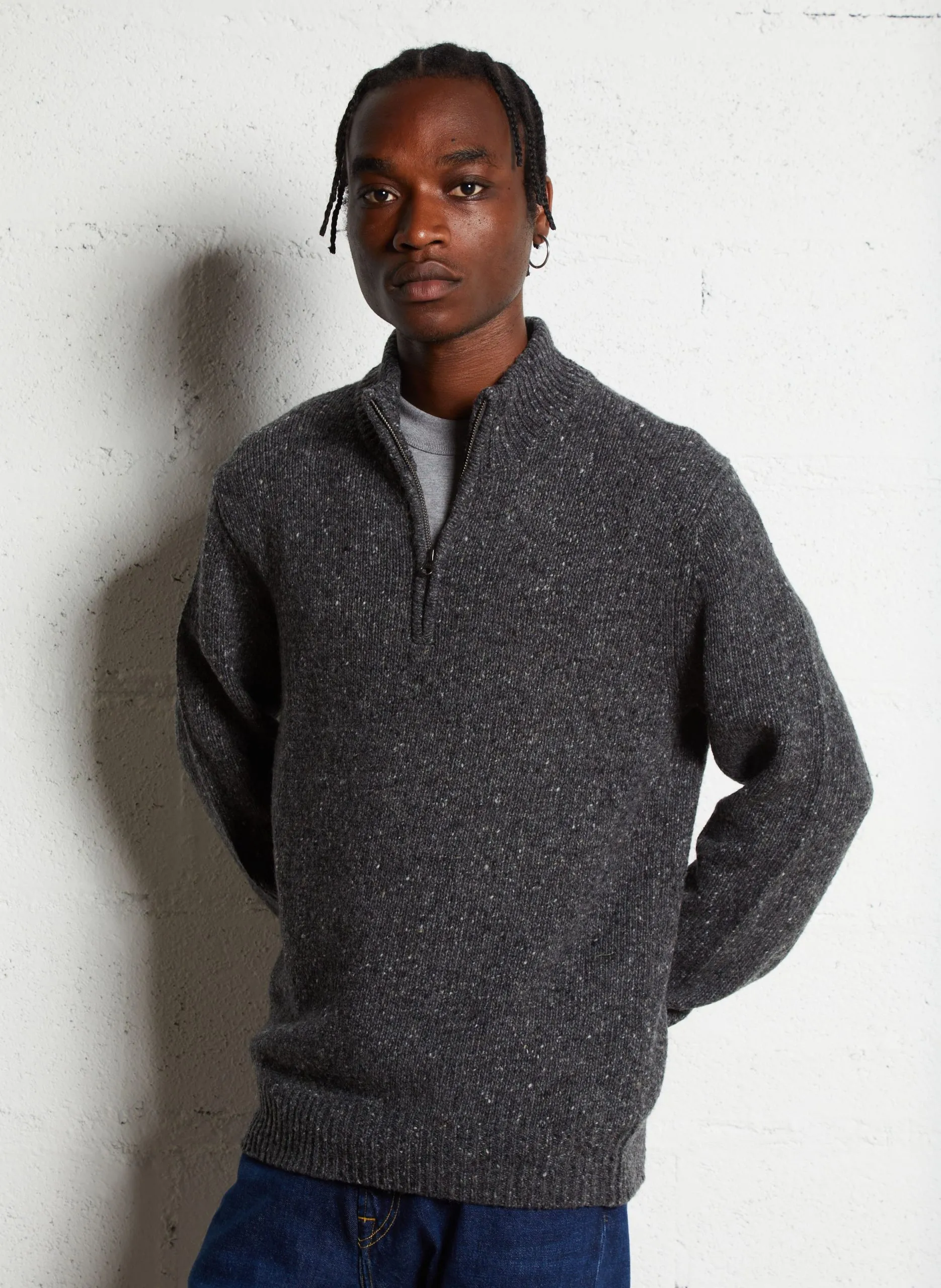 Pull regular col montant en laine mélangée Gris DONEGAL