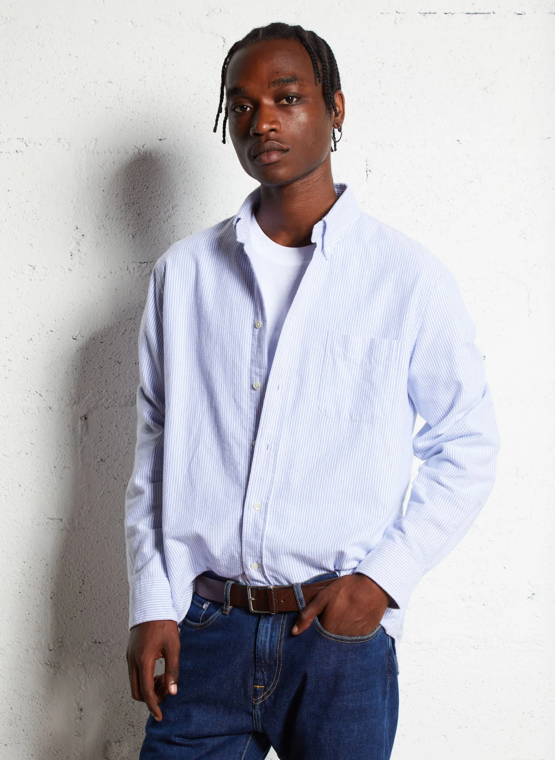 Chemise col classique en coton Bleu PITT