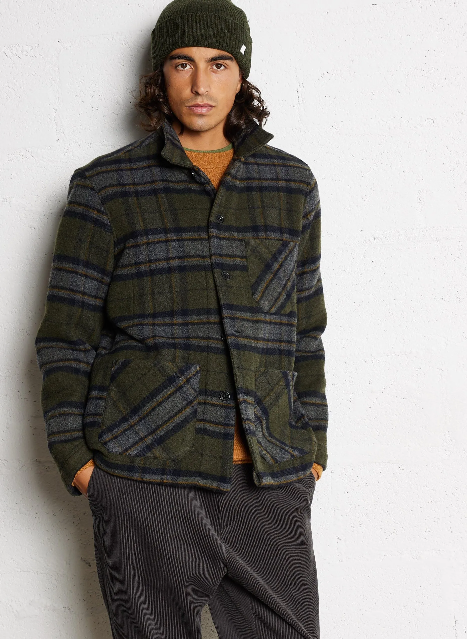 Veste col classique à carreaux en laine mélangée Vert PERRY