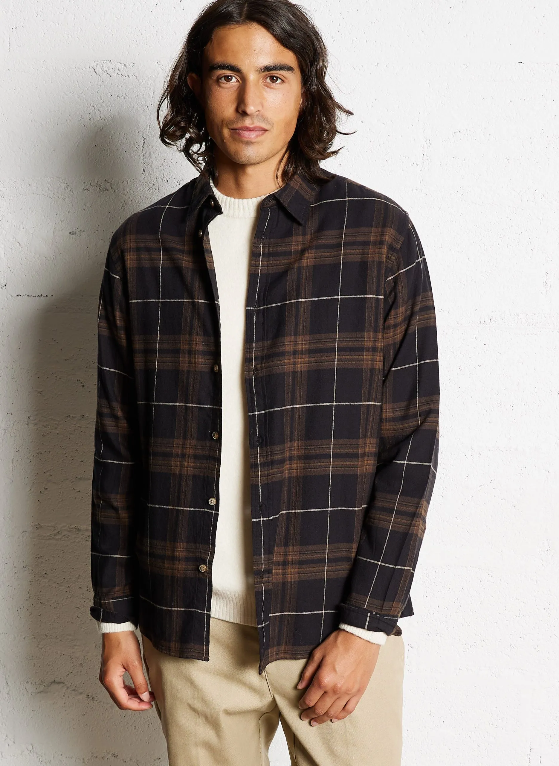 Chemise droit col classique en coton Noir