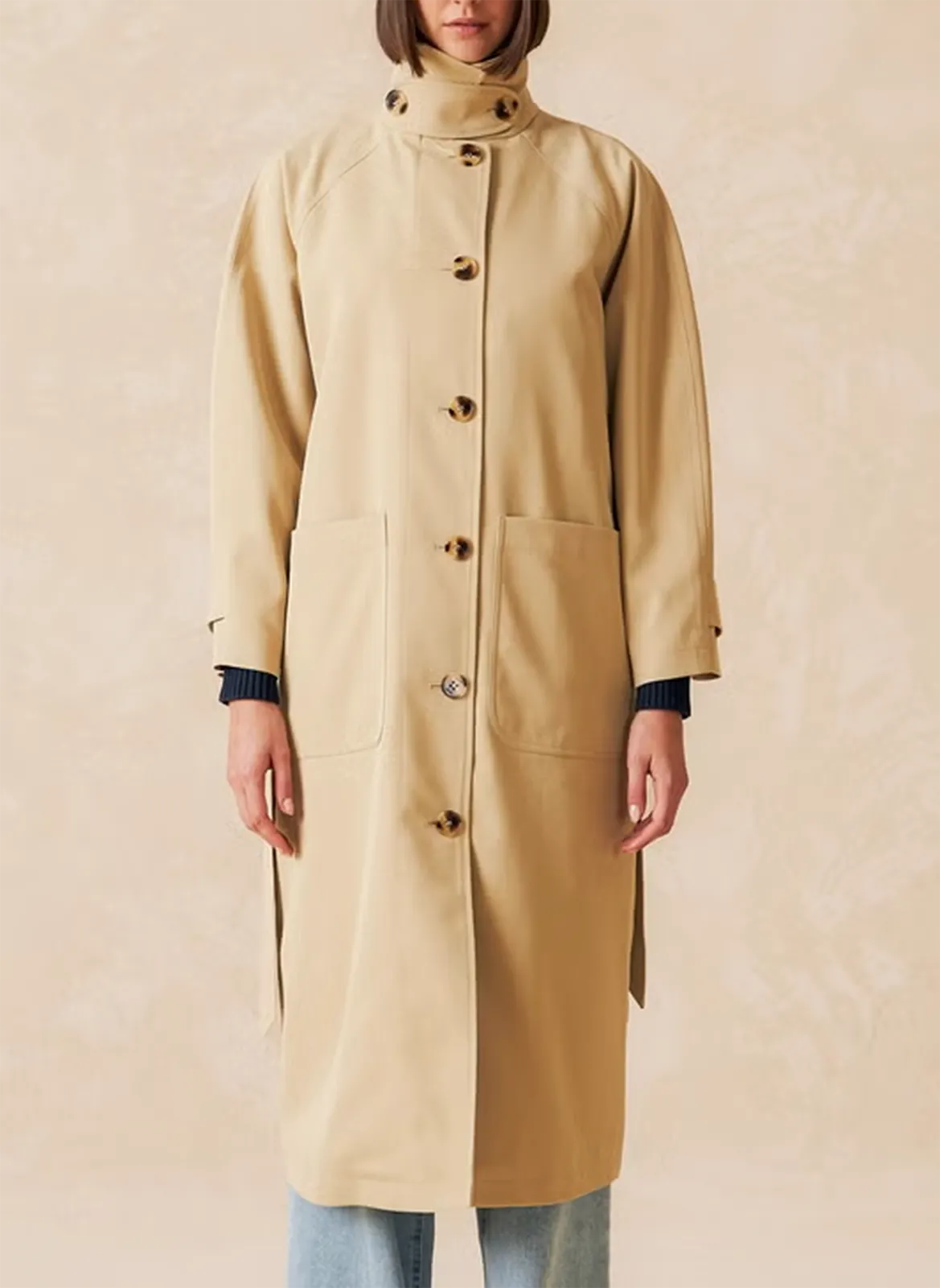 Trench long col montant Beige
