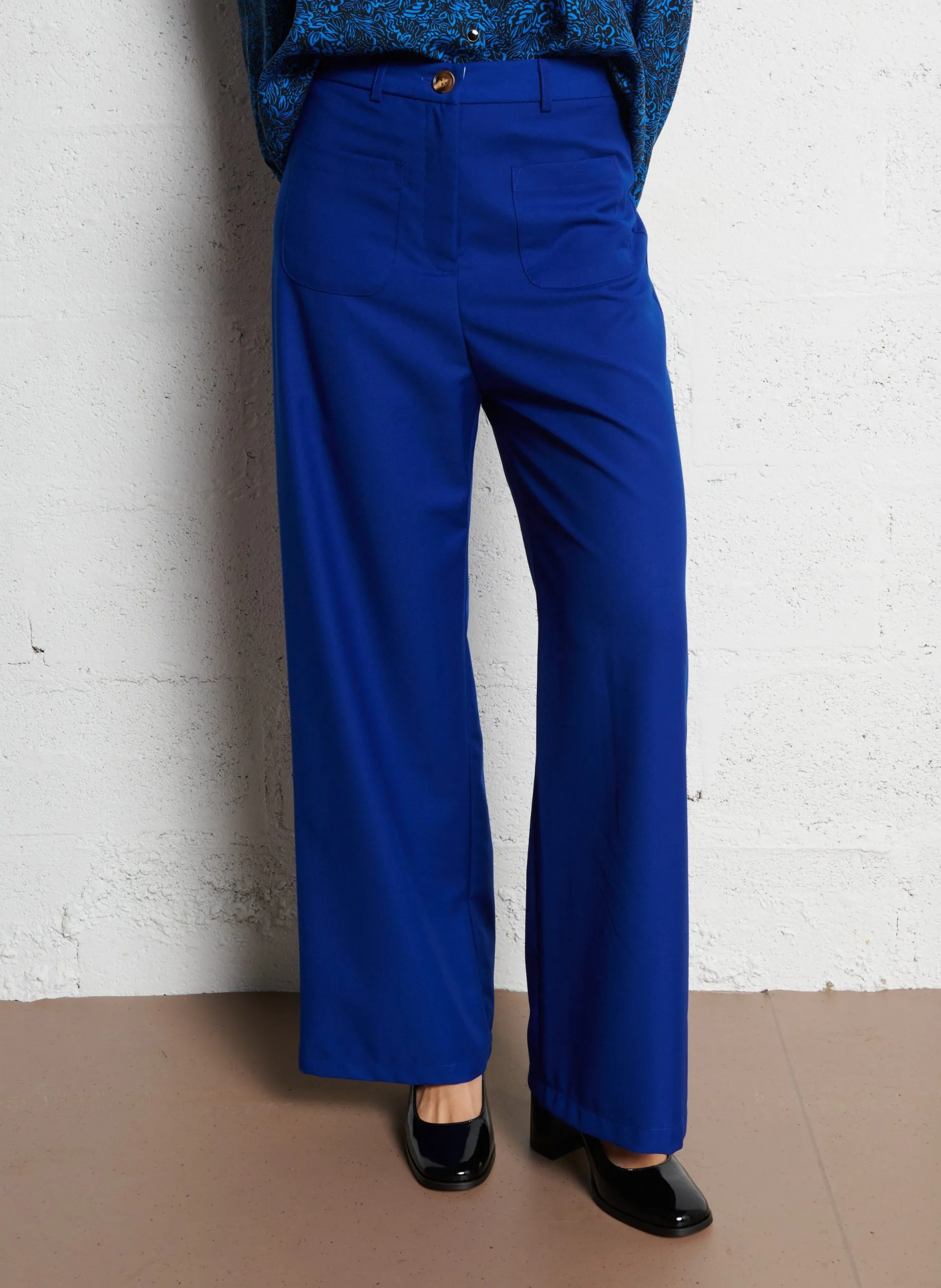 Pantalon droit en coton mélangé Bleu SONNY
