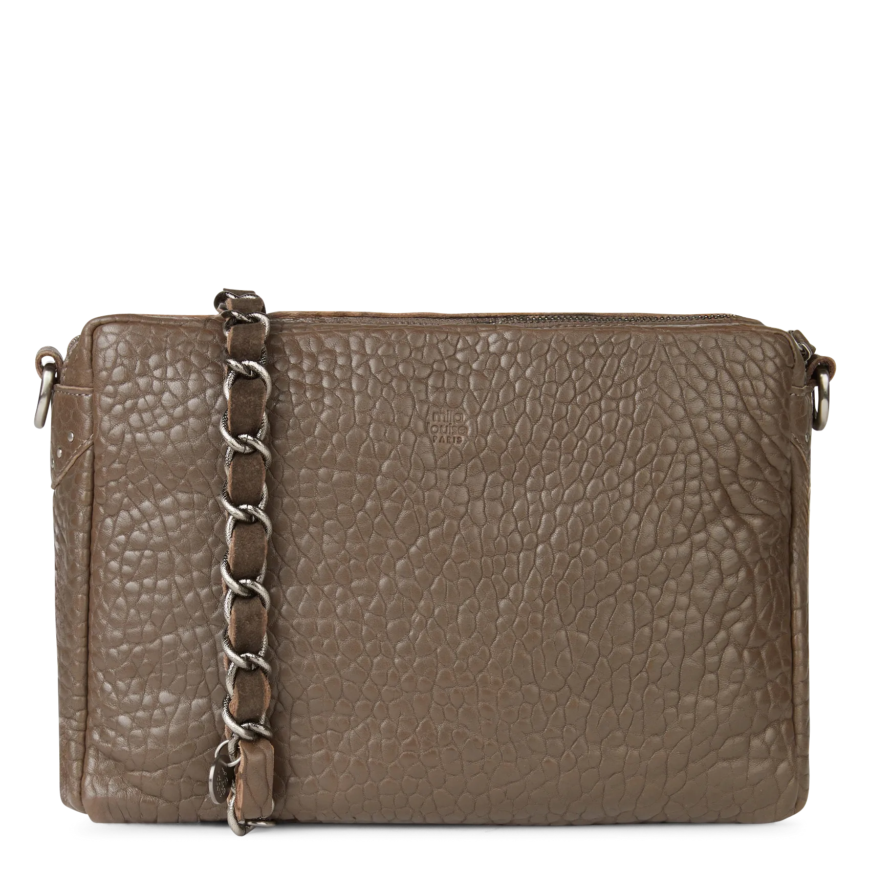 Sac bandoulière en cuir grainé Gris MAMA