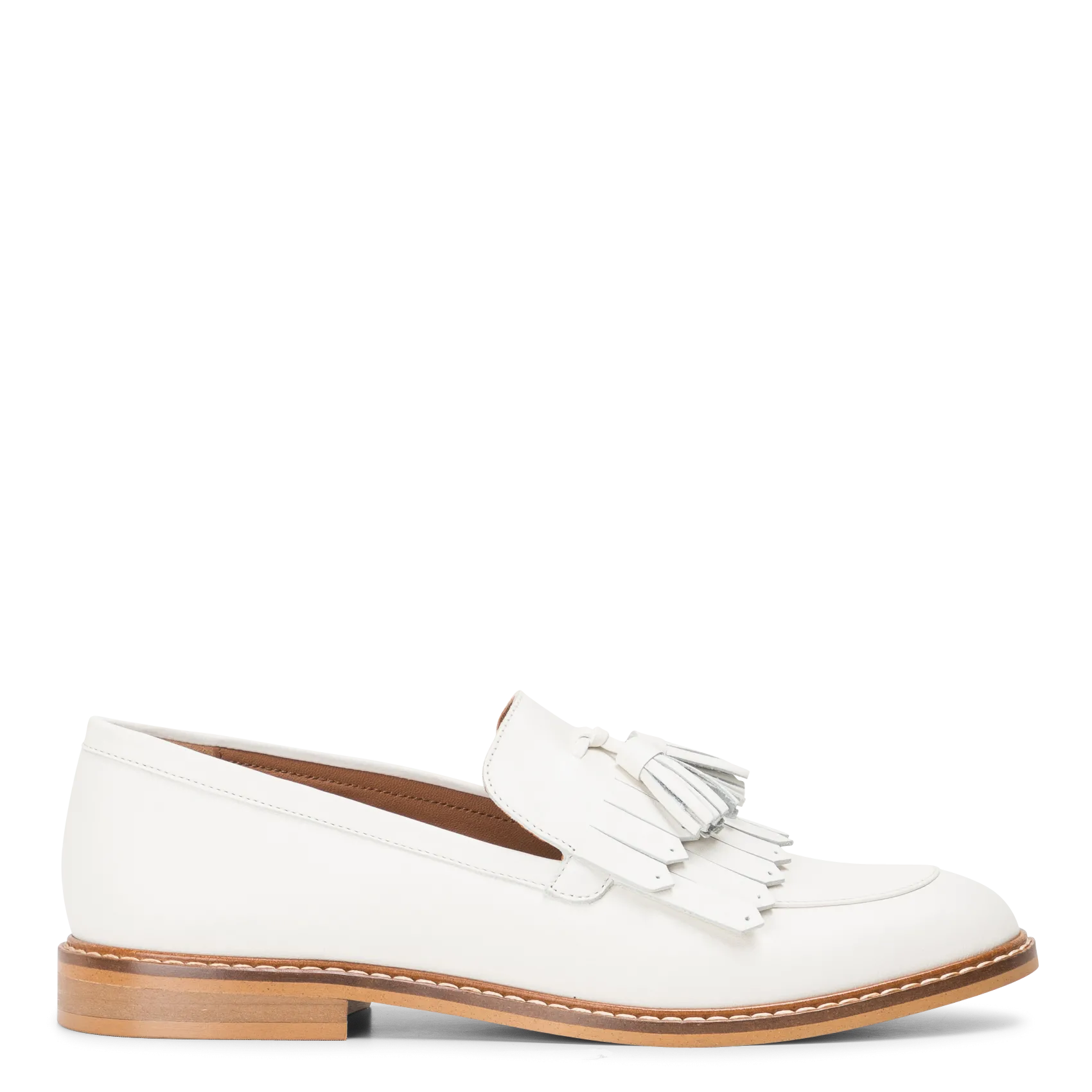 Mocassins bout rond avec franges et pompons en cuir Blanc REMY