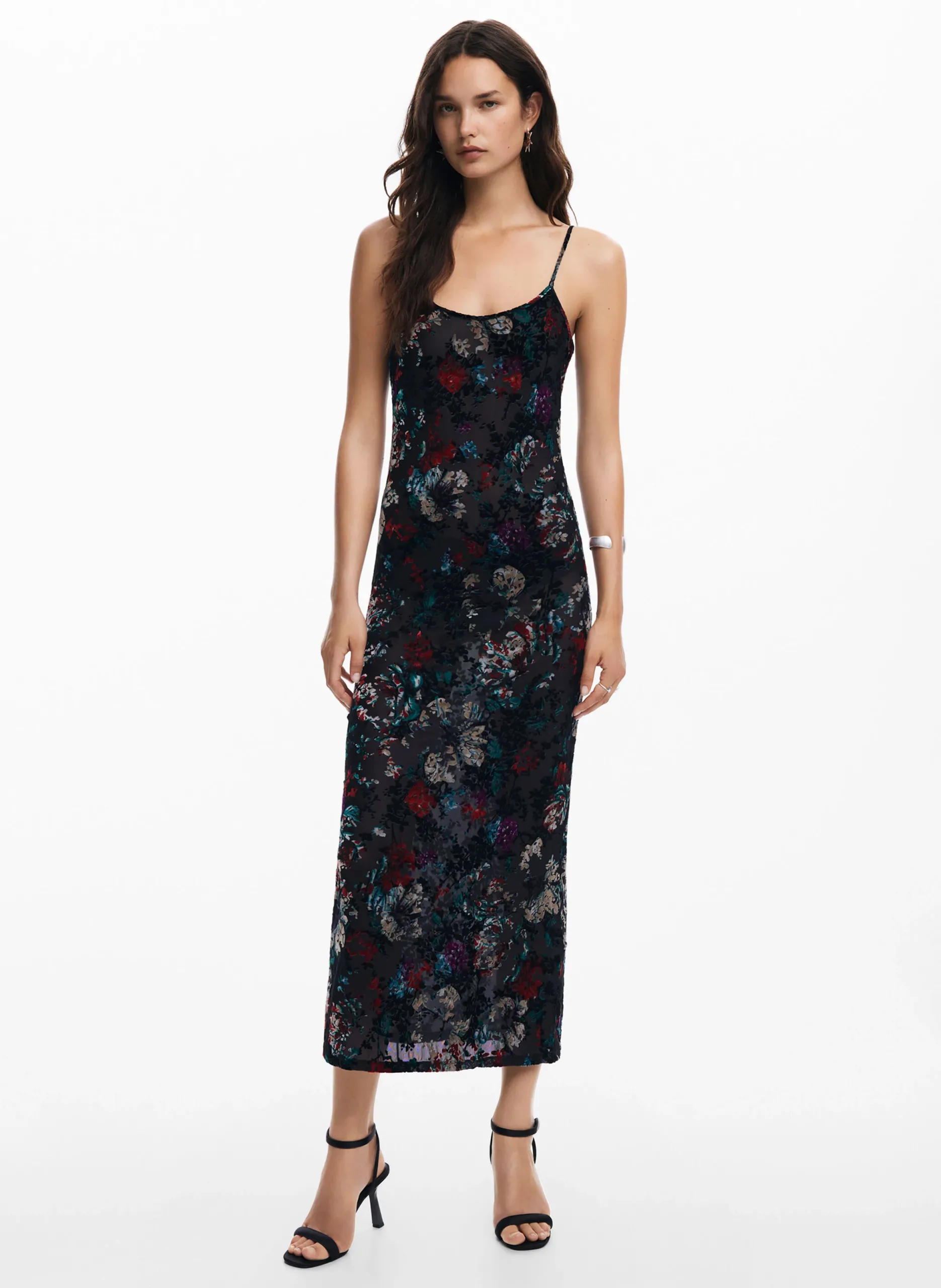 Robe longue combinée fleurie Noir