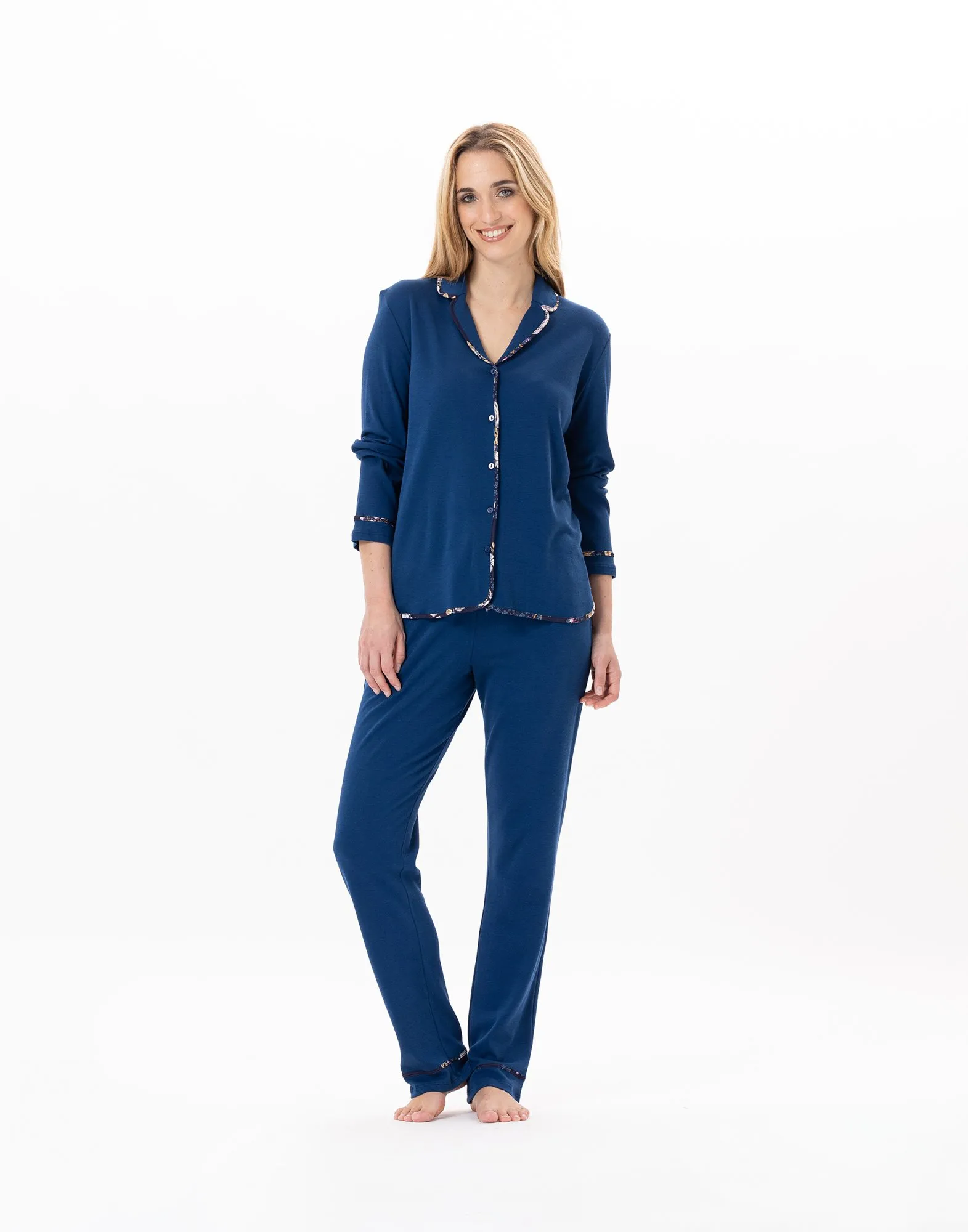 Pyjama boutonné en coton Bleu GLORIA 806