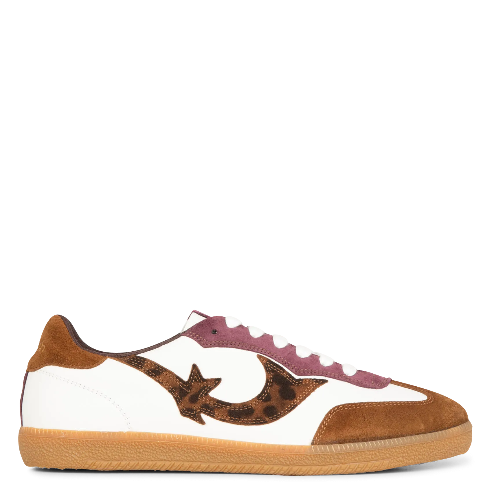 Baskets basses en cuir imprimé léopard Marron CREW