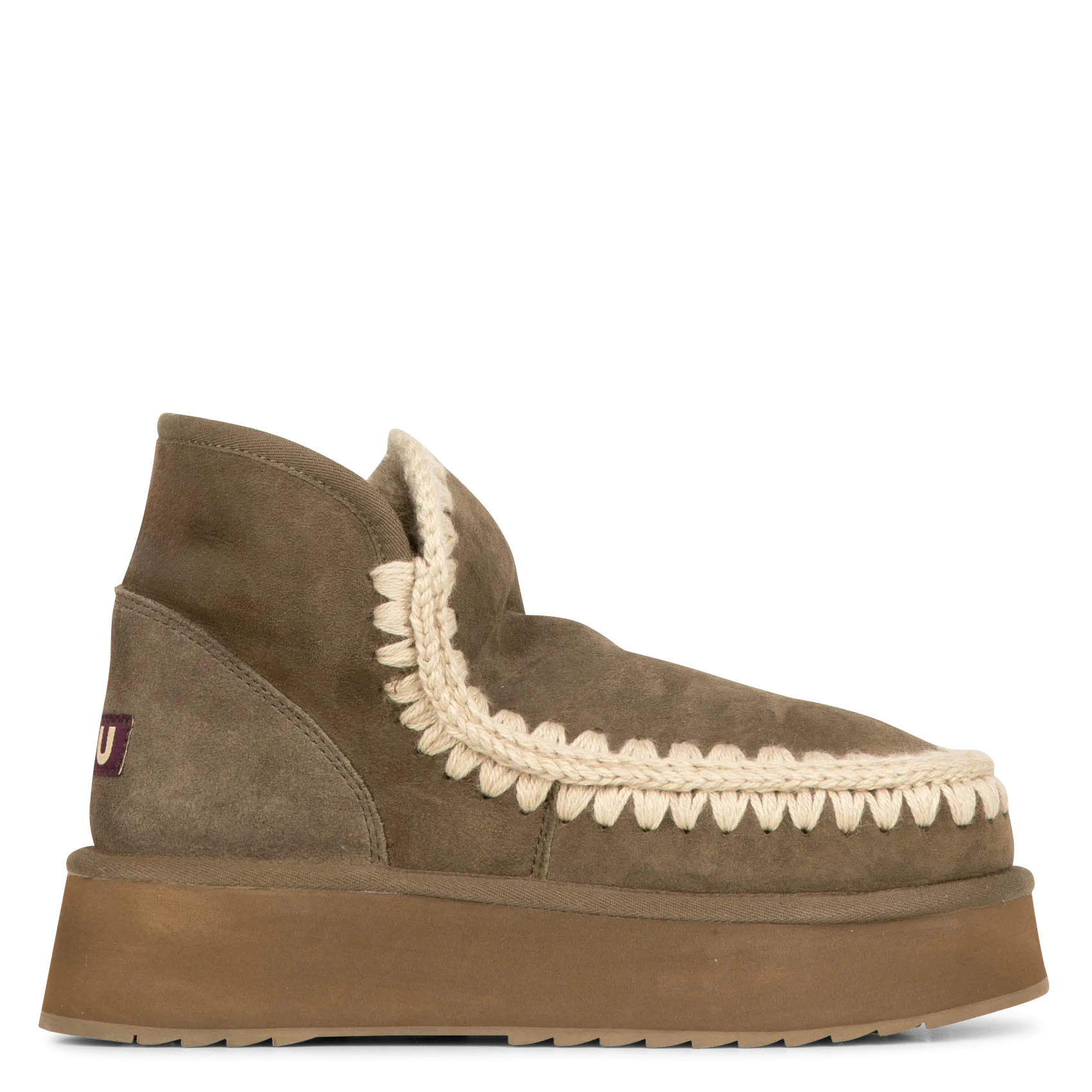 Boots à plateforme fourré en cuir Kaki MINI ESKIMO BOOT