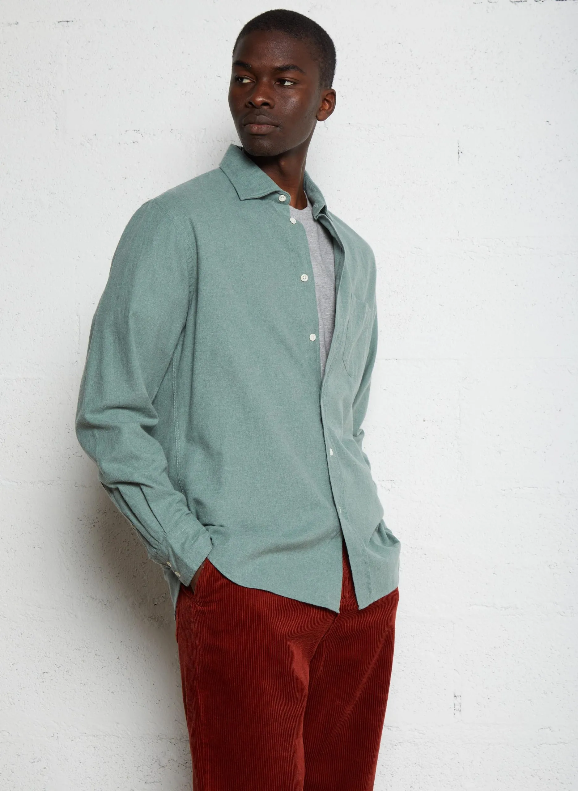 Chemise col classique en coton Vert PAUL