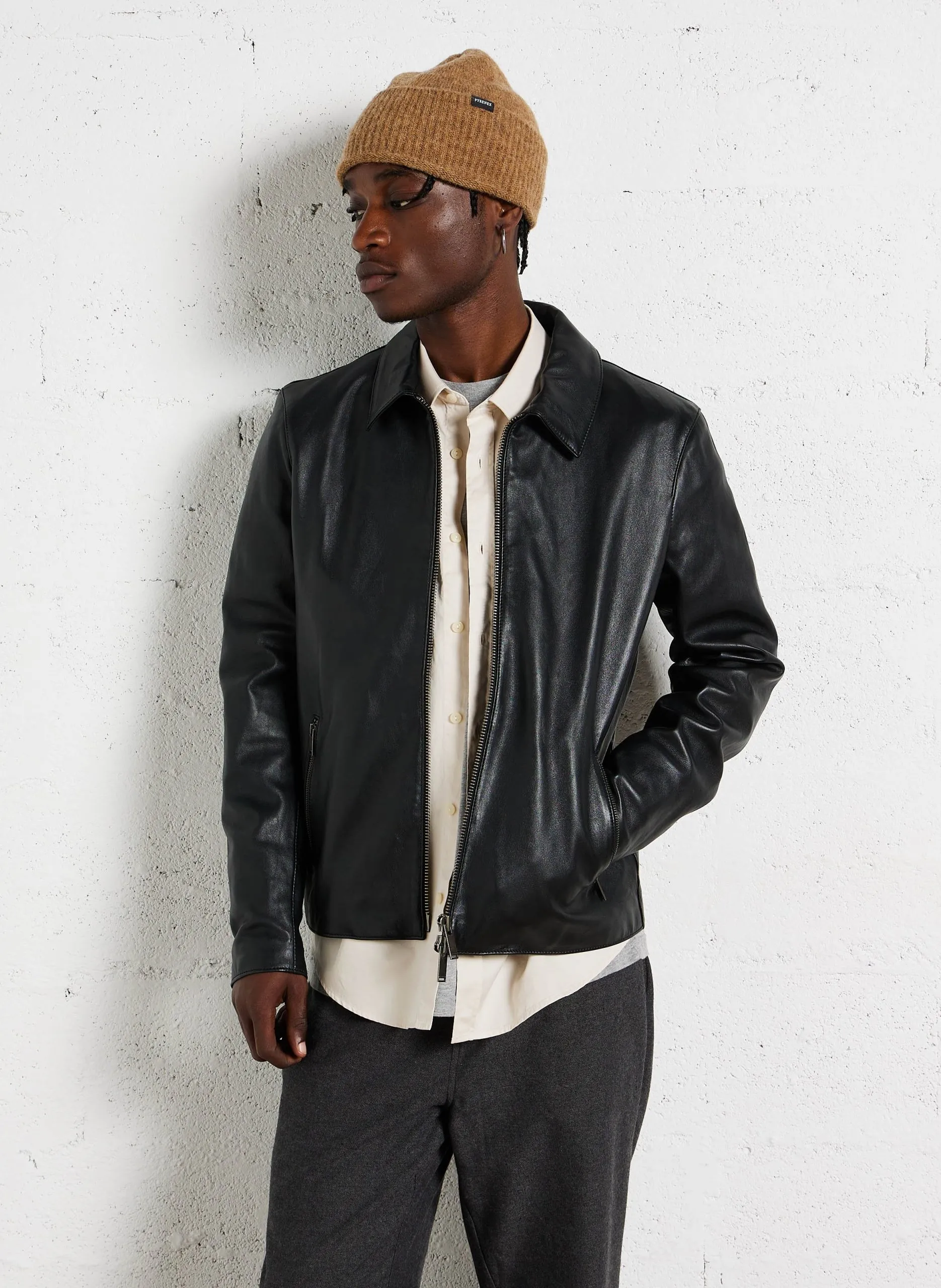Blouson court en cuir d'agneau Noir TROOPER