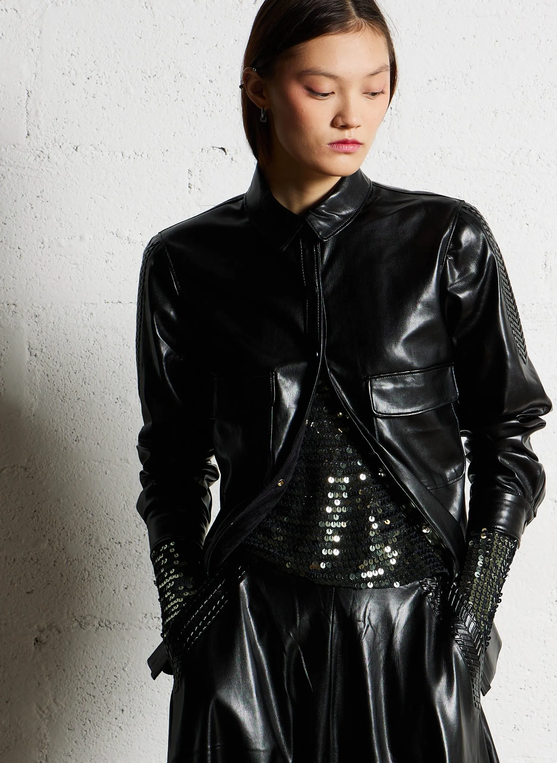 Veste droite effet cuir Noir LAM