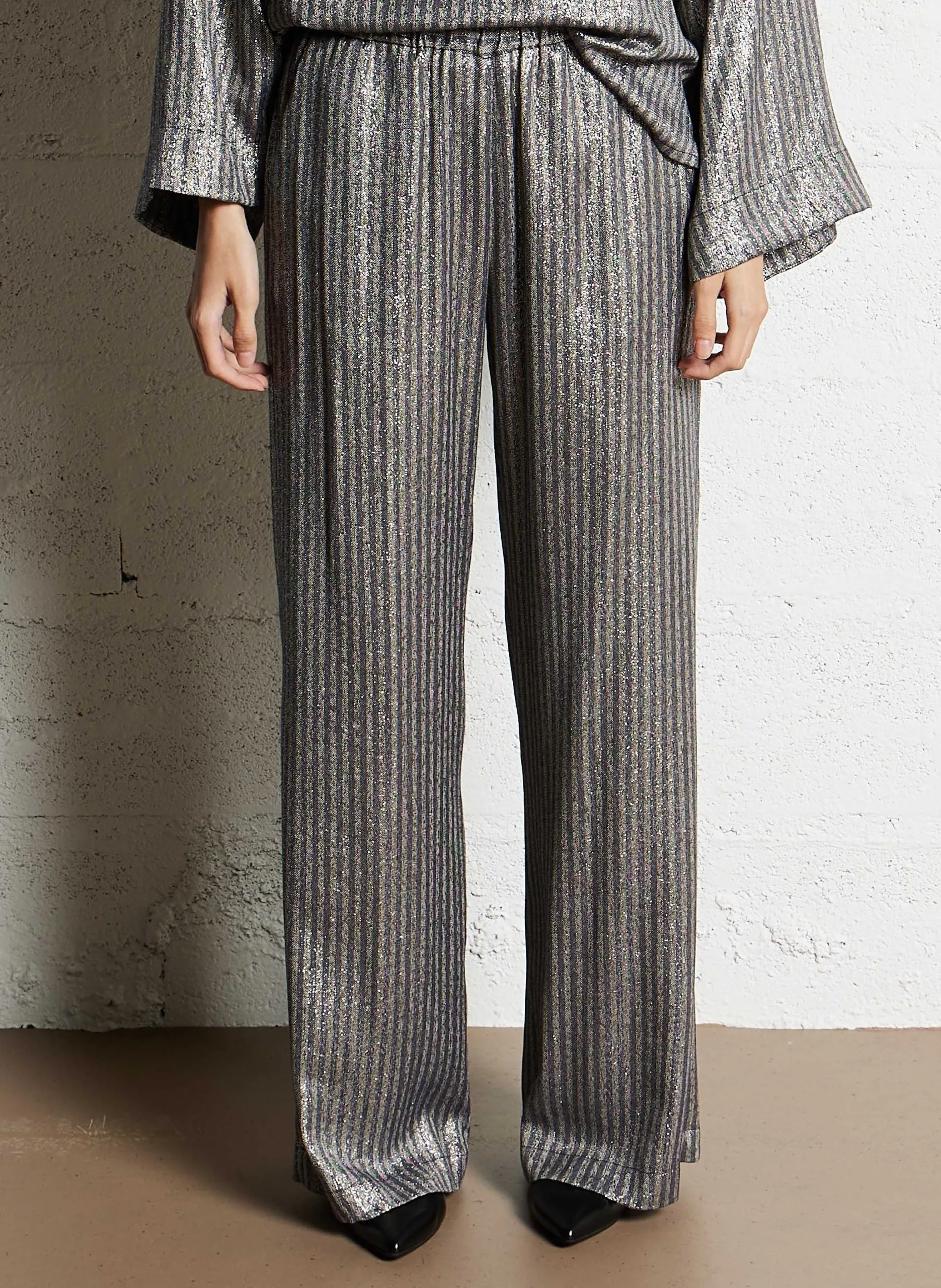 Pantalon droit rayé métallisé Beige PORTORICO