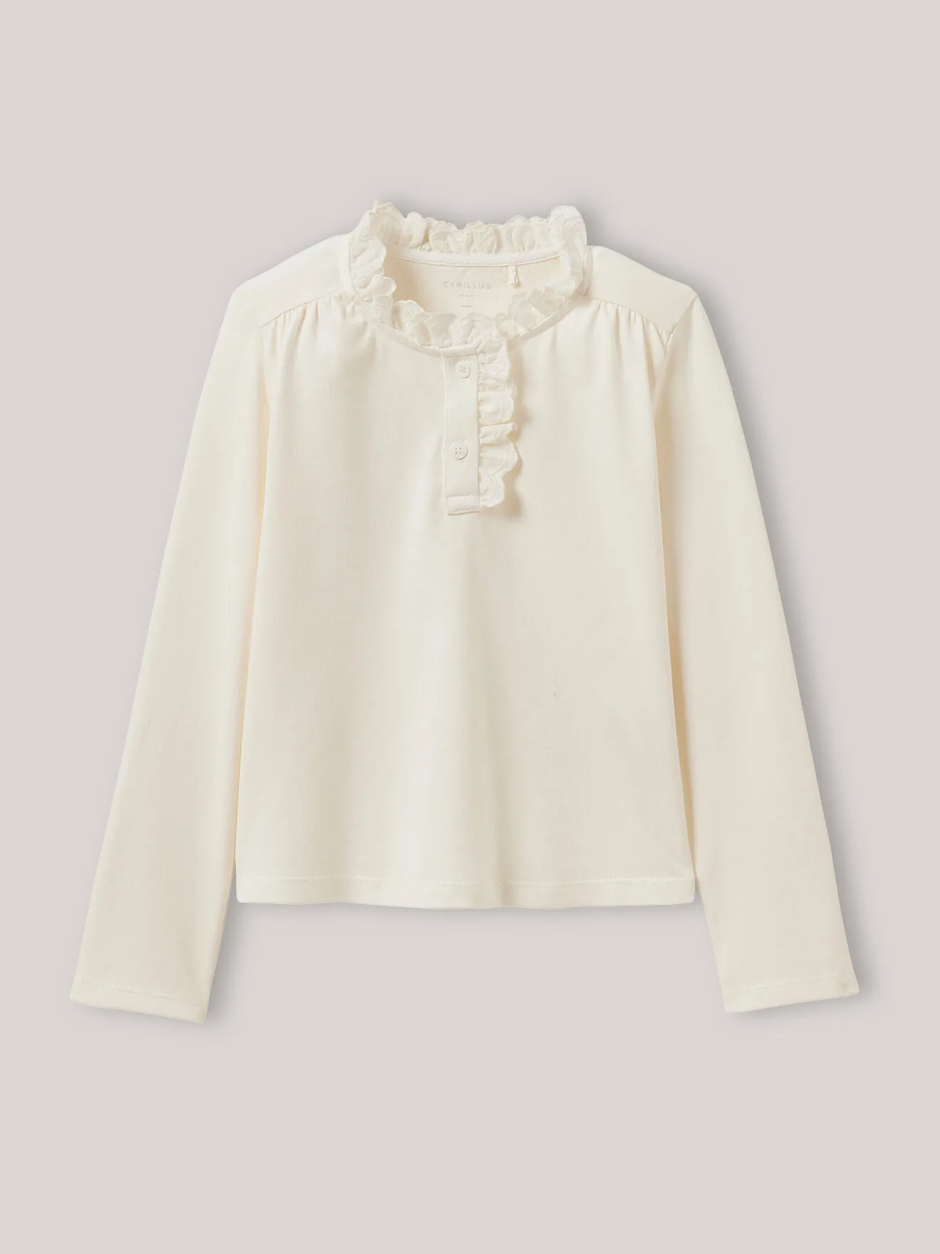 T-shirt col montant brodé en coton biologique Blanc