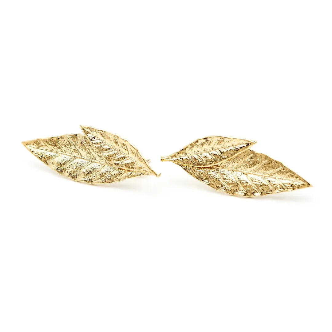Maxi boucles d'oreilles puces feuilles doré à l'or fin Doré THALIE